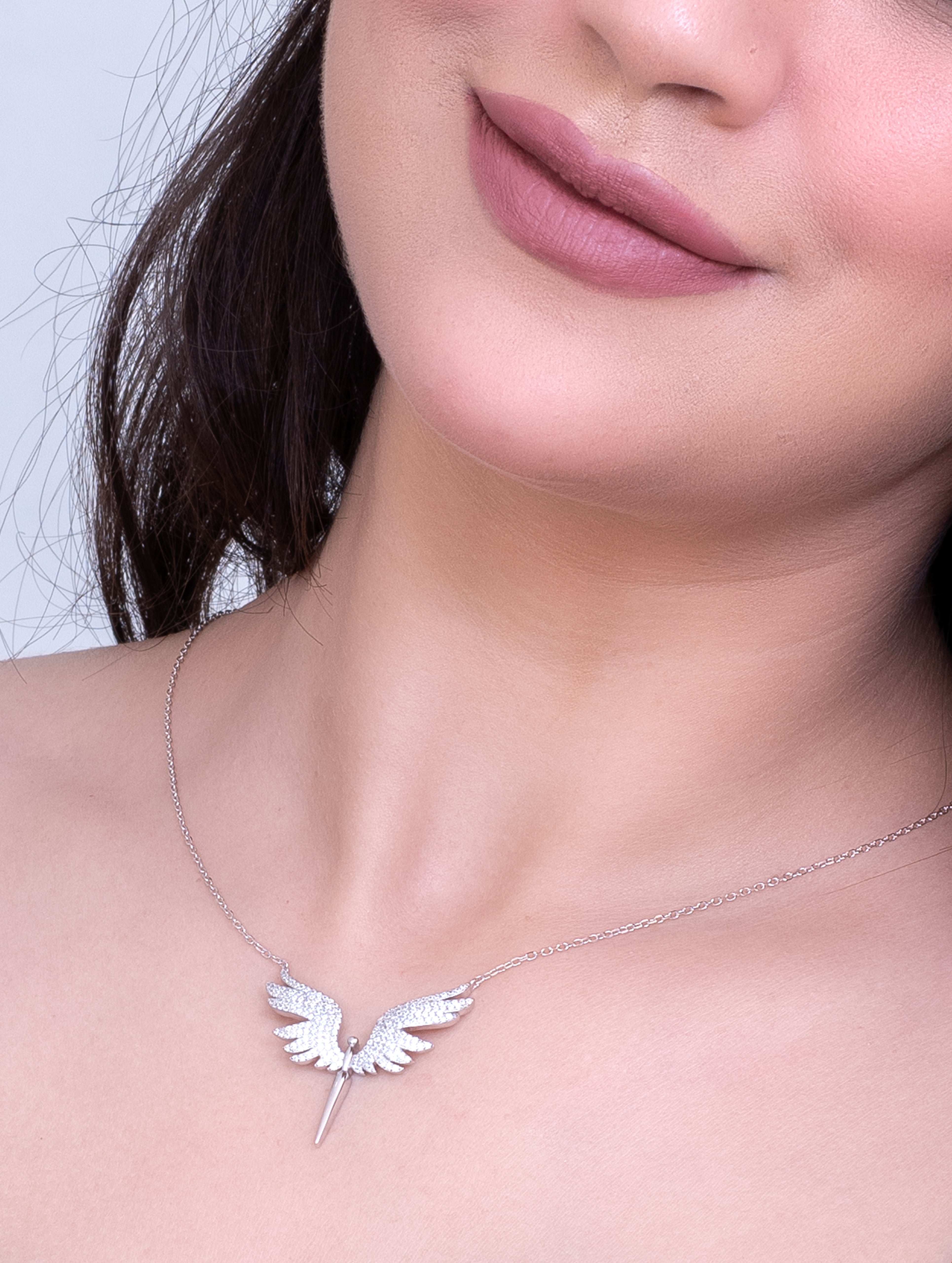 Angel Charm Silver Zircon Necklace