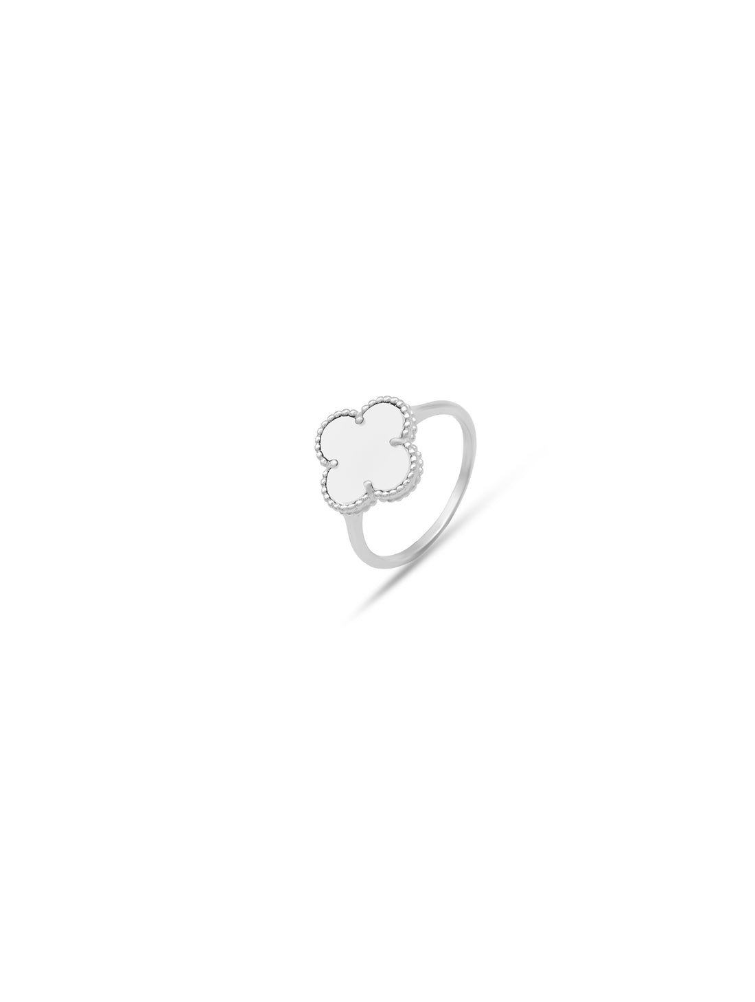 White Enamel Four-Leaf Clover Ring