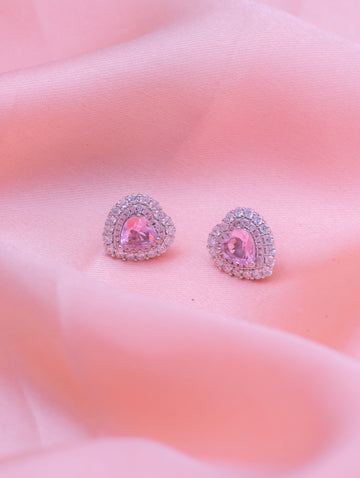 Silver Pink Heart Earrings