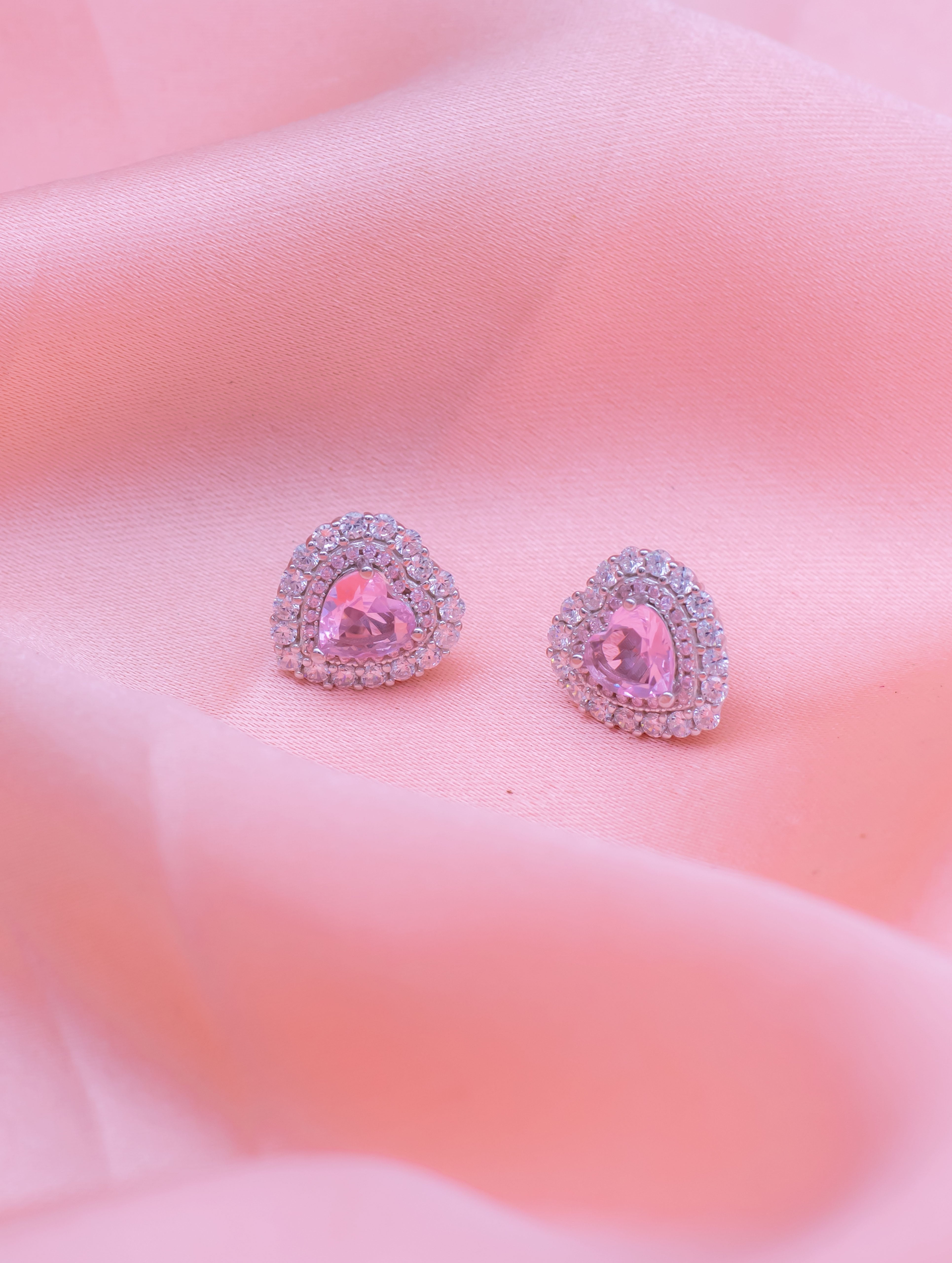 Silver Pink Heart Earrings