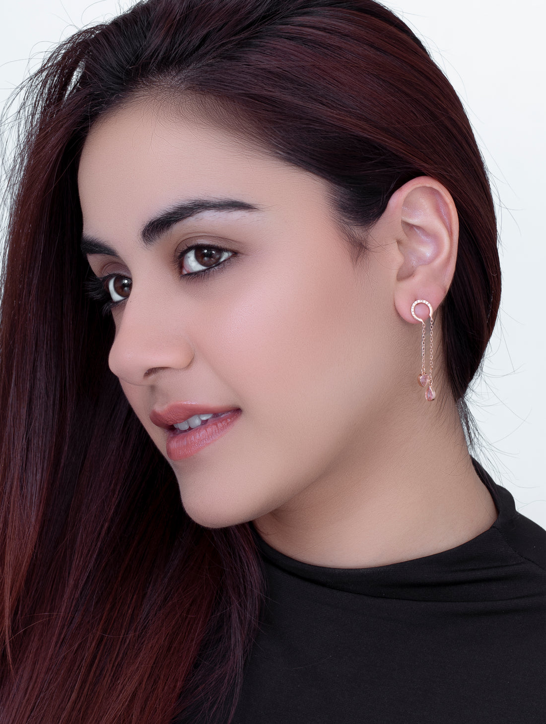 Pink Heart Stone Dangling Earrings