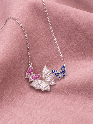 Multicolour Butterfly Silver Chain