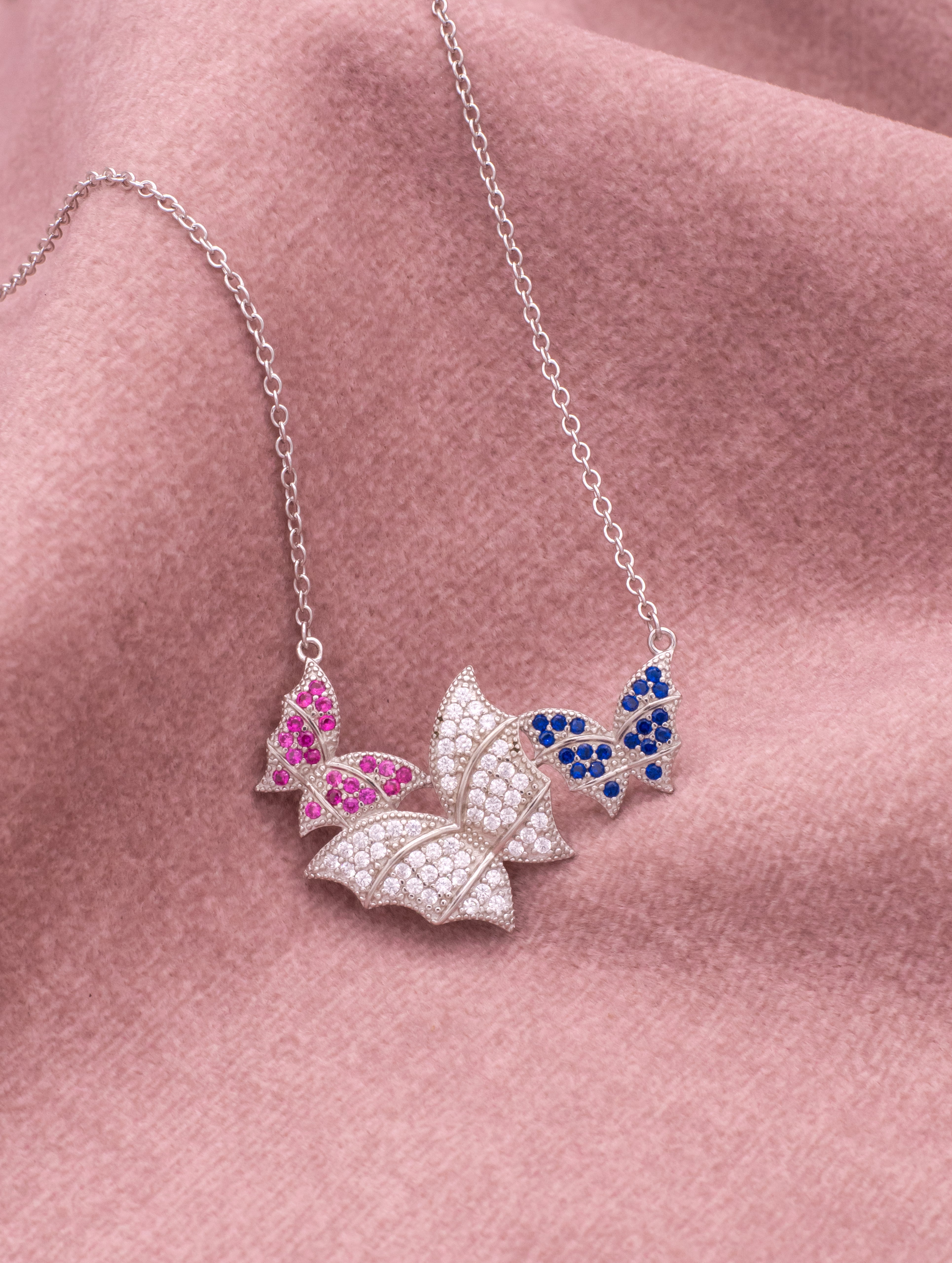 Multicolour Butterfly Silver Chain