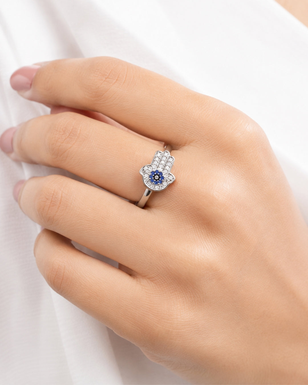 Pave Hamsa Hand Evil Eye Stacking Ring
