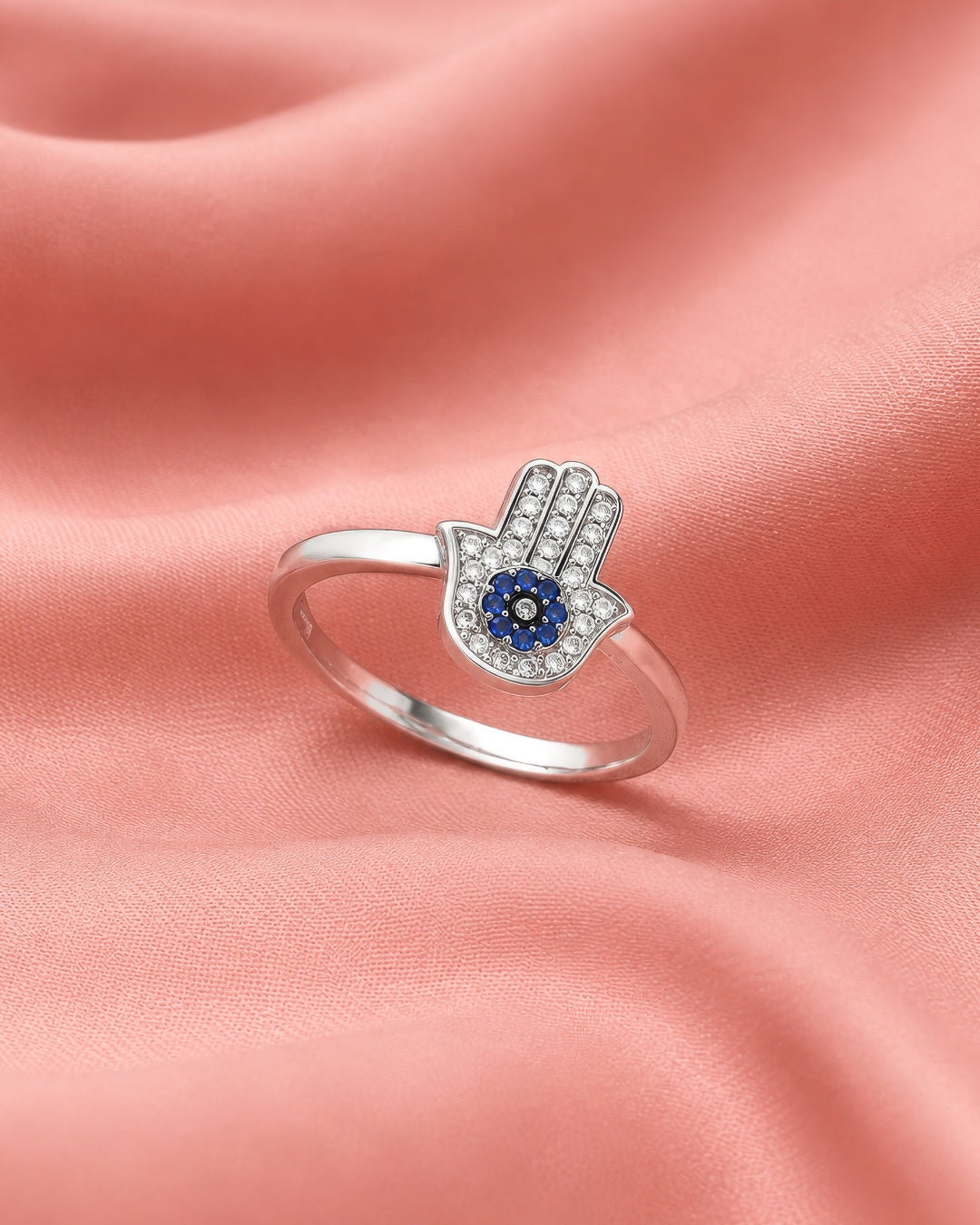 Pave Hamsa Hand Evil Eye Stacking Ring