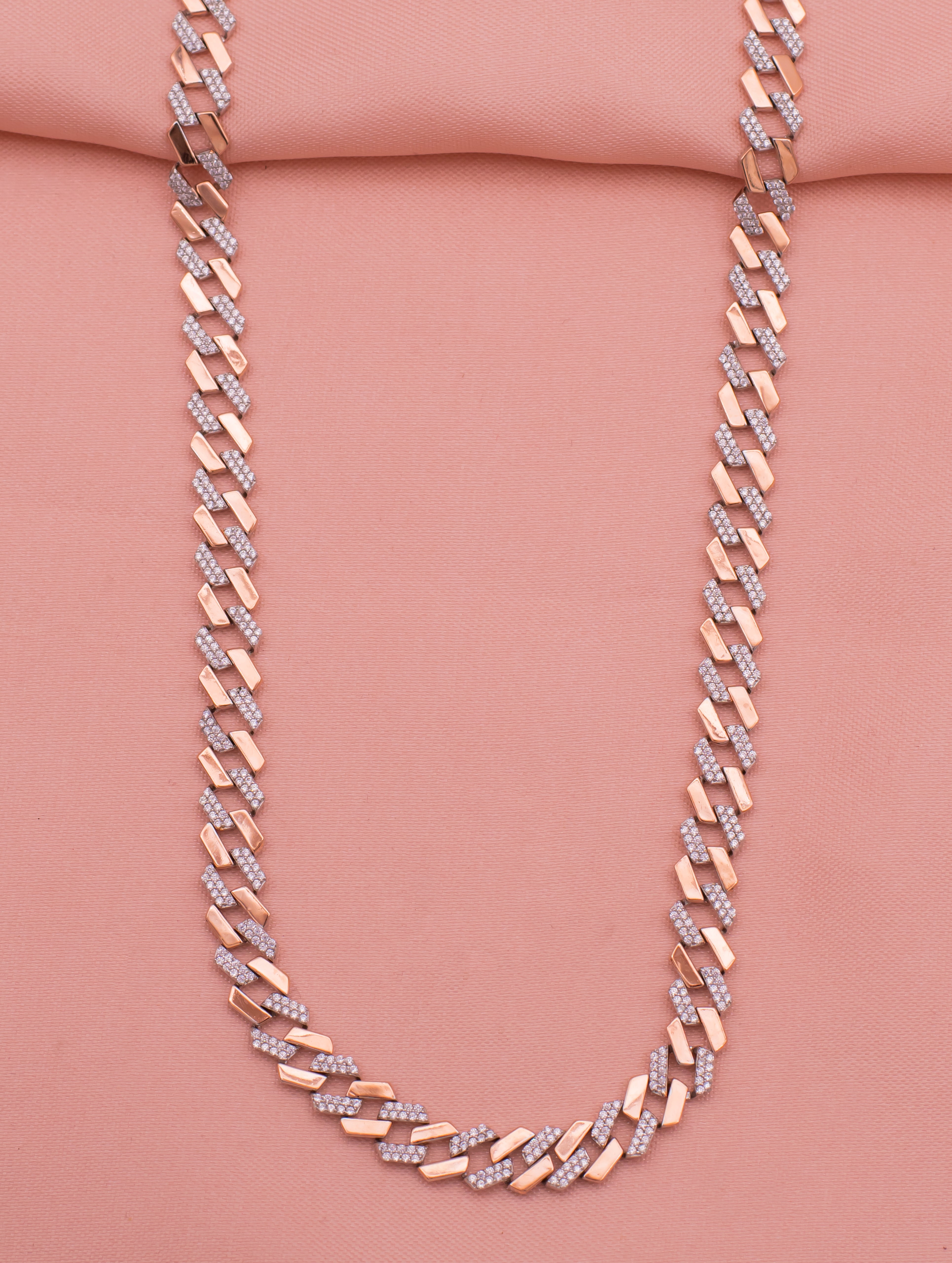 Two-Tone Rose Gold & Silver Gents Chain with Swarovski Zircon