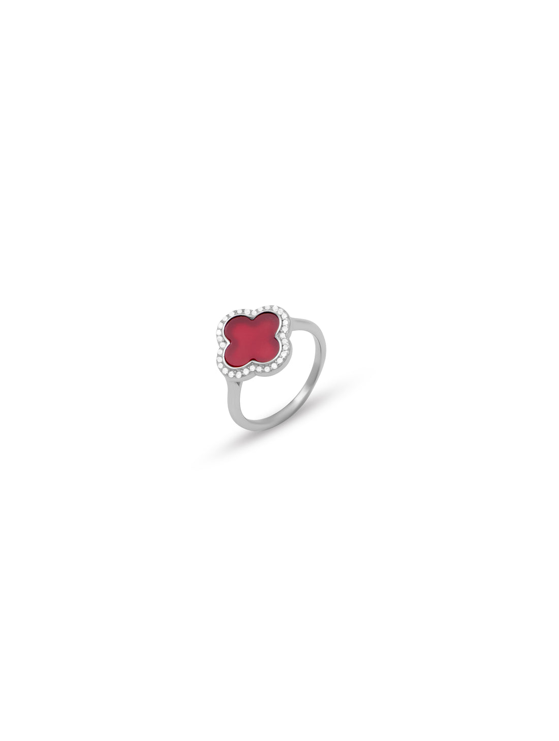 Deep Red Enamel Four-Leaf Clover Ring