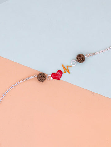 Heartbeat Rudraksha Silver Rakhi