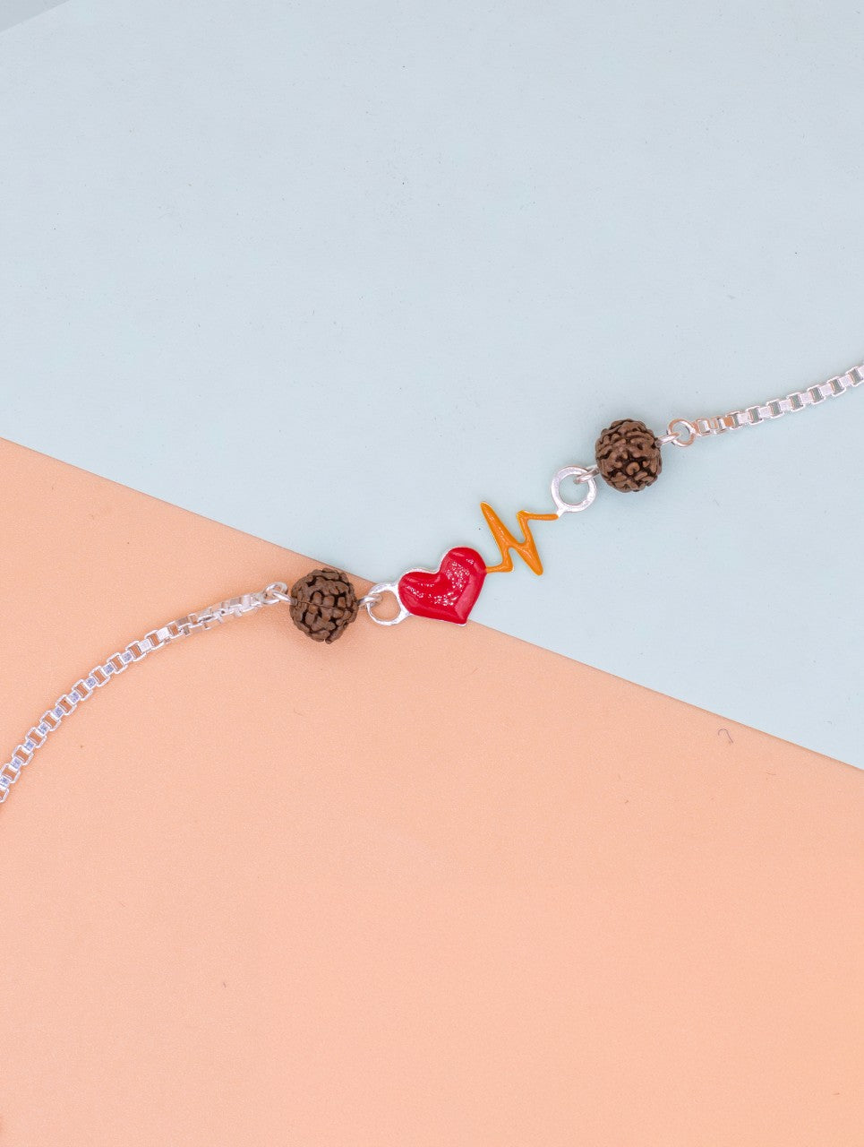 Heartbeat Rudraksha Silver Rakhi