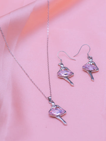 Pink Doll Pendant Necklace Set