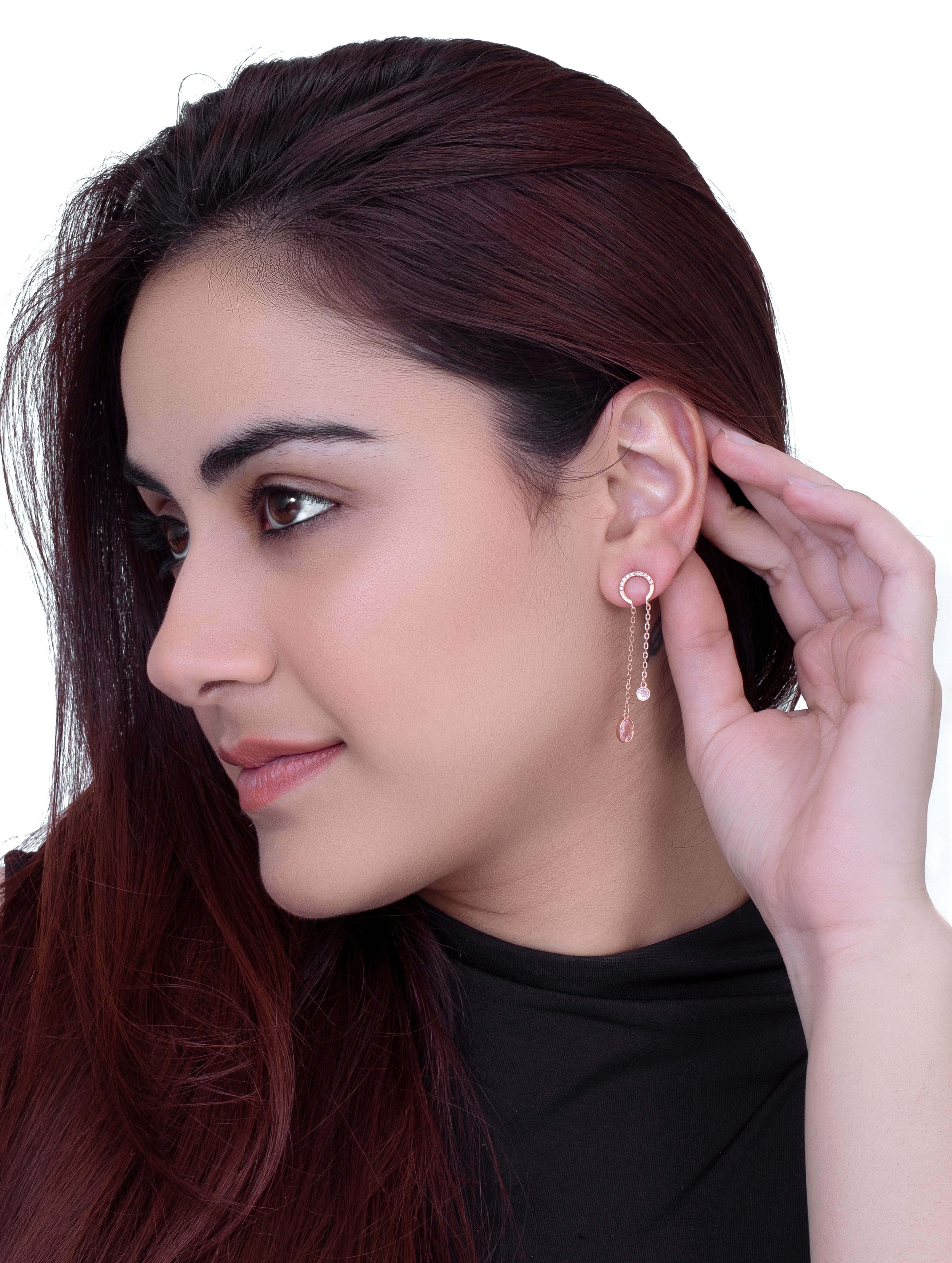 Pink Oval Stone Dangling Earrings