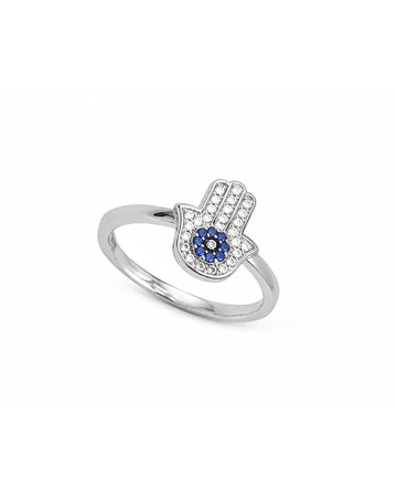 Pave Hamsa Hand Evil Eye Stacking Ring