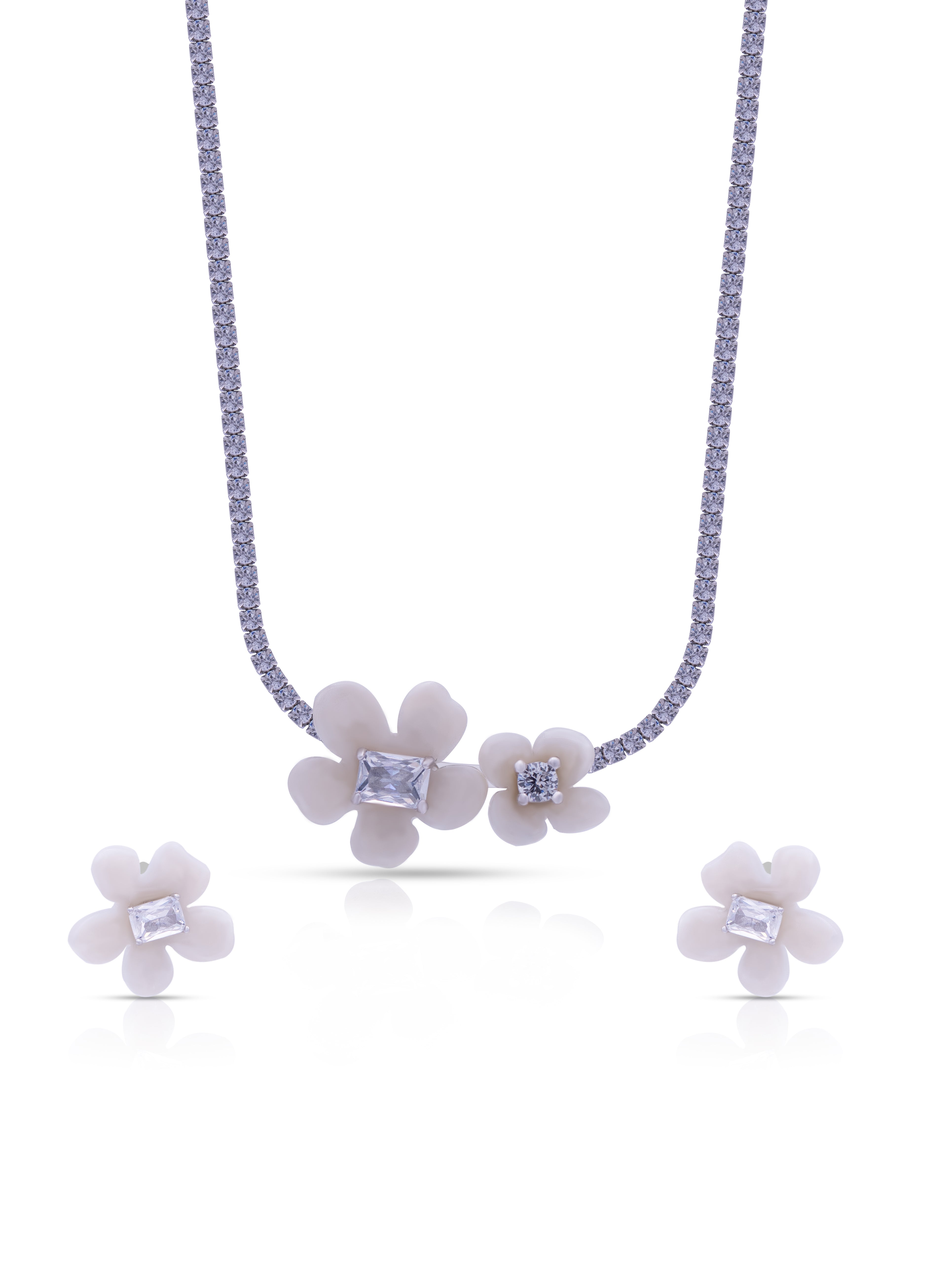 Floral Pendant Chain with Earrings