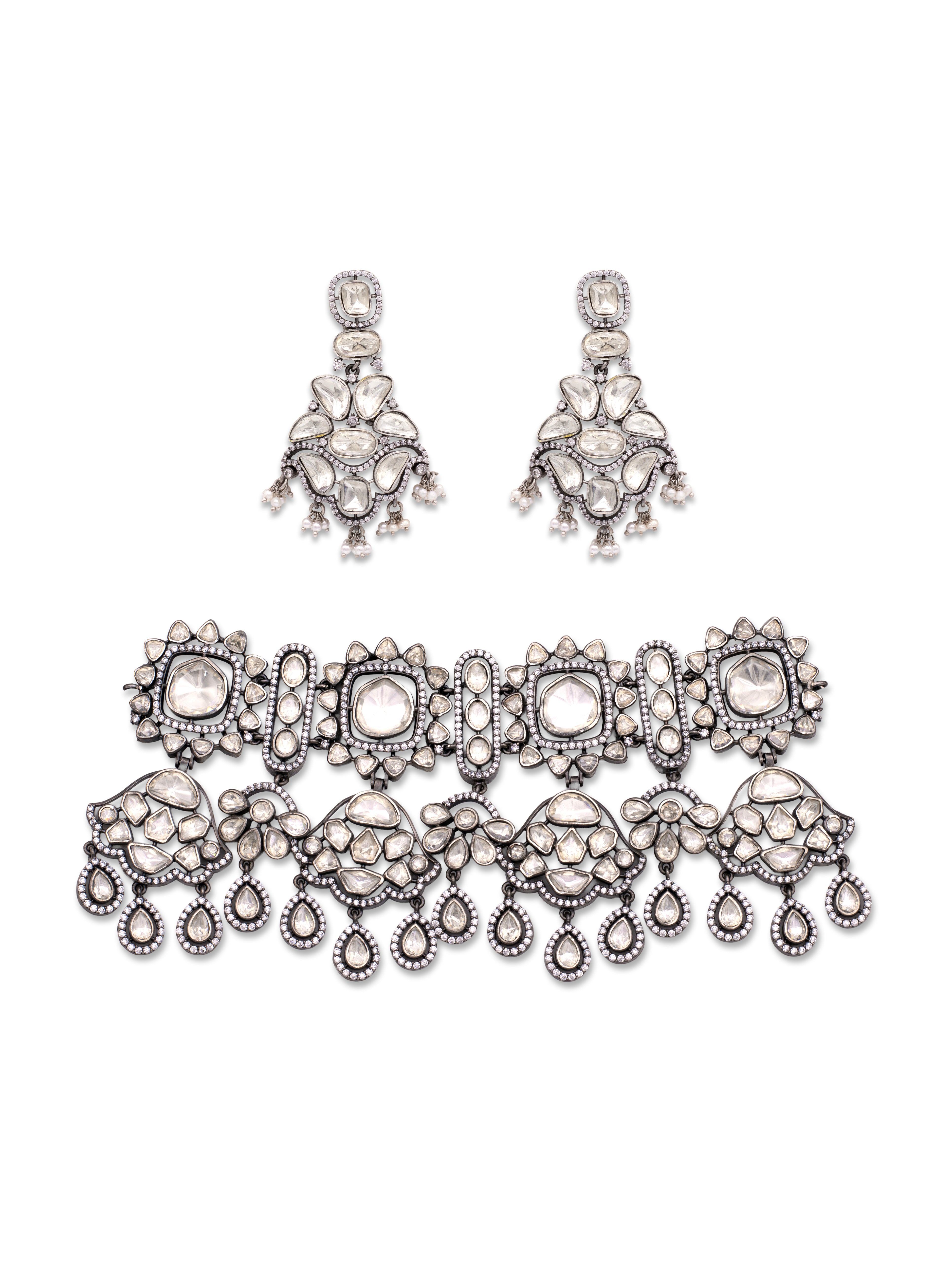 Regal Allure 925 Silver White Kundan Necklace Set