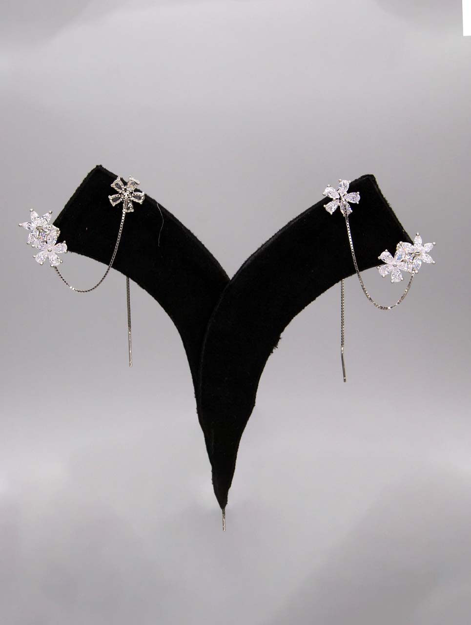 Dewdrop Elegance Double Flower Earrings with Floating Chain