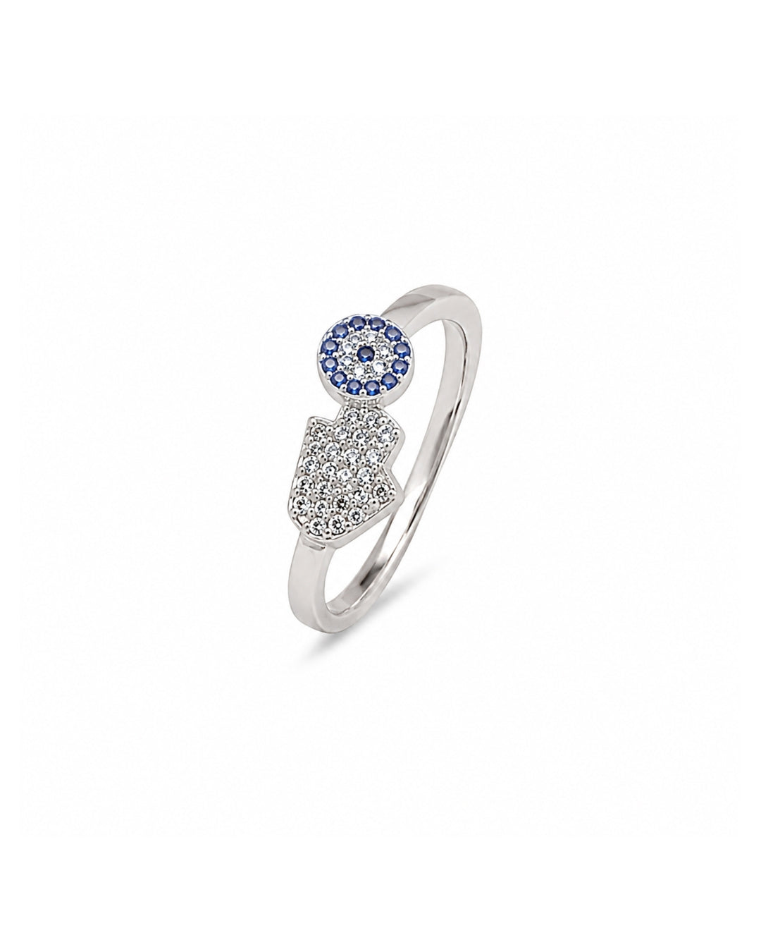 Hamsa & Evil Eye Pave CZ Crossover Ring