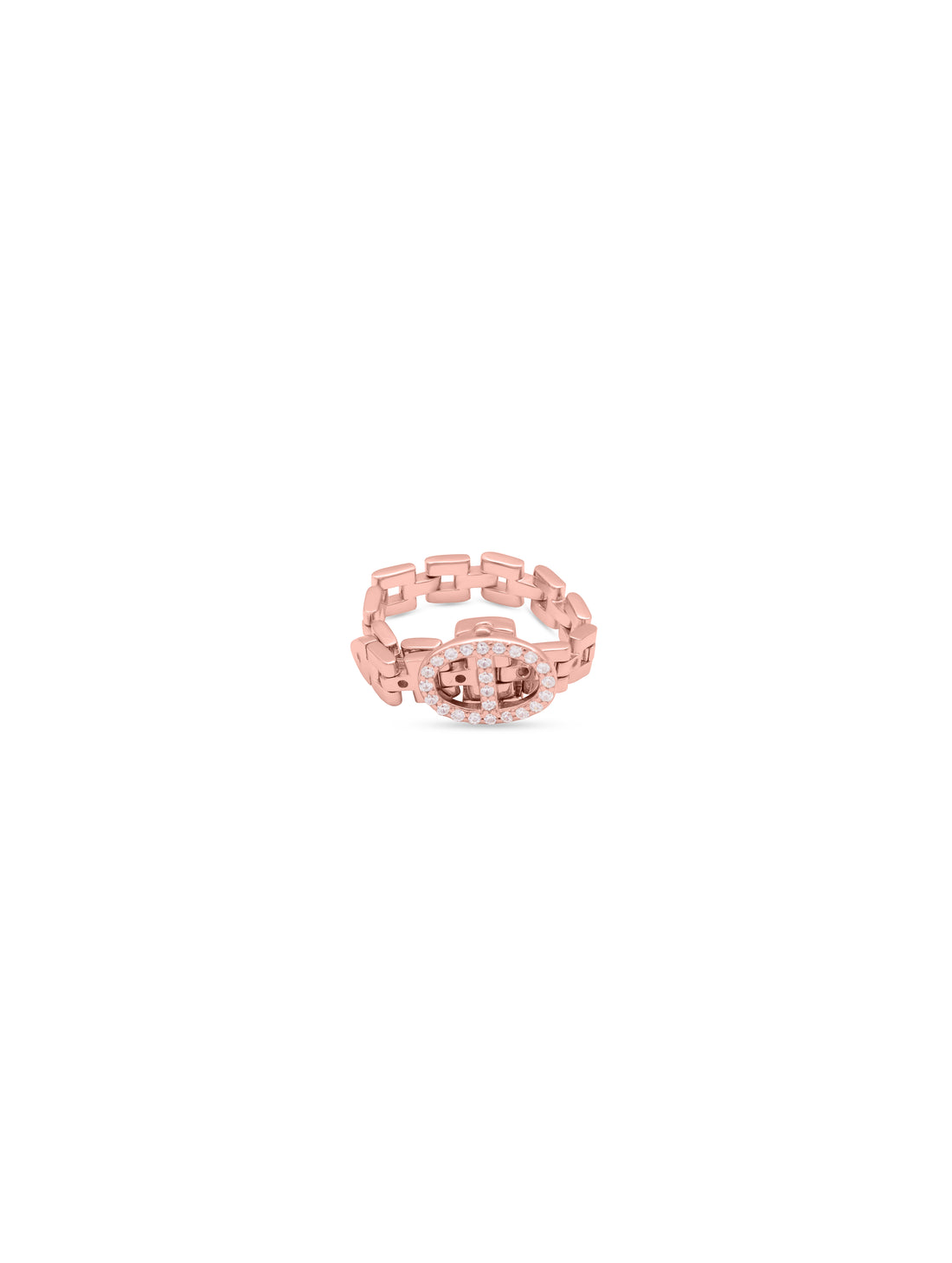 Chain-Link Oval Motif Adjustable Ring with White Swarovski Zircon
