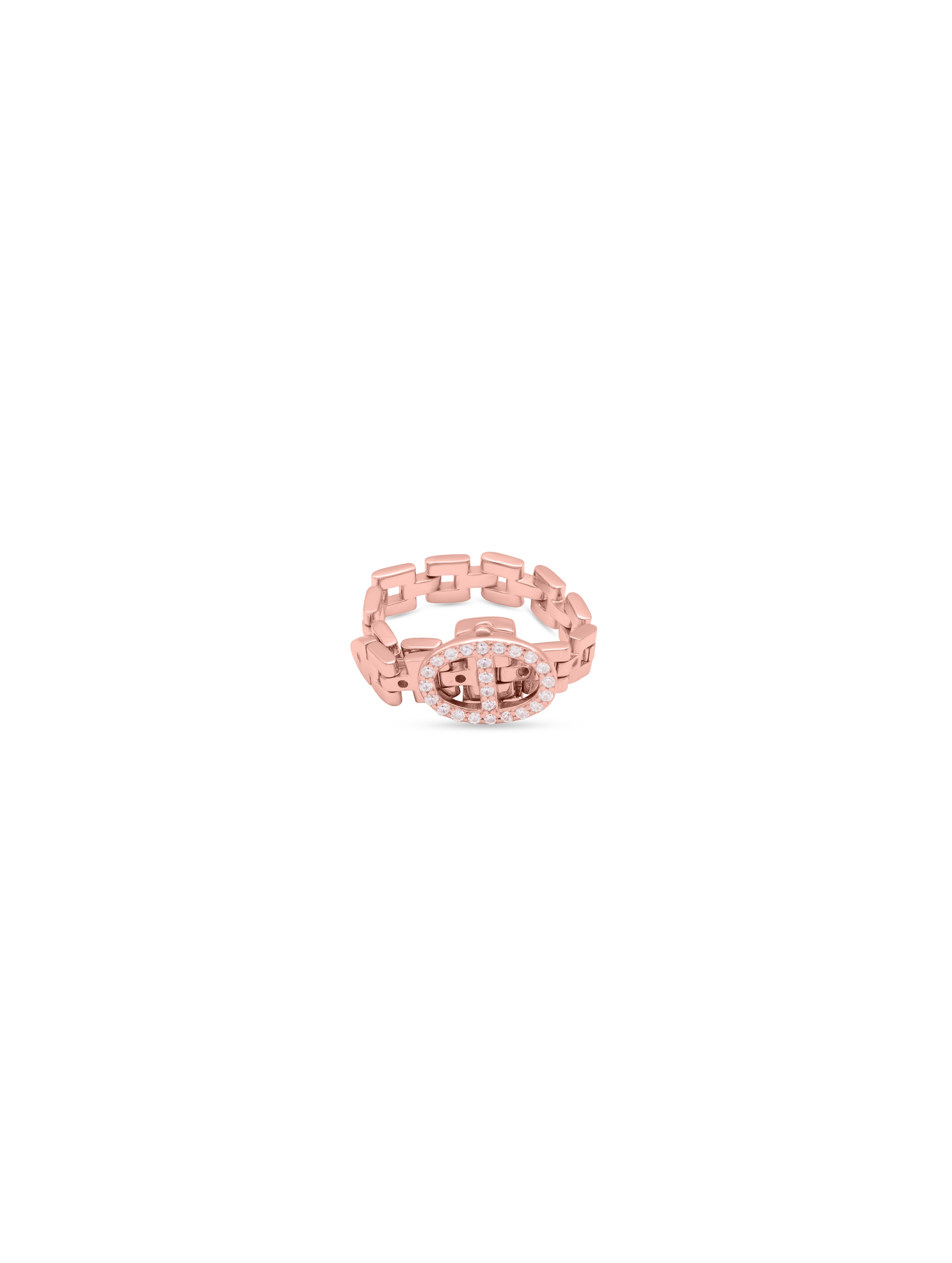 Chain-Link Oval Motif Adjustable Ring with White Swarovski Zircon
