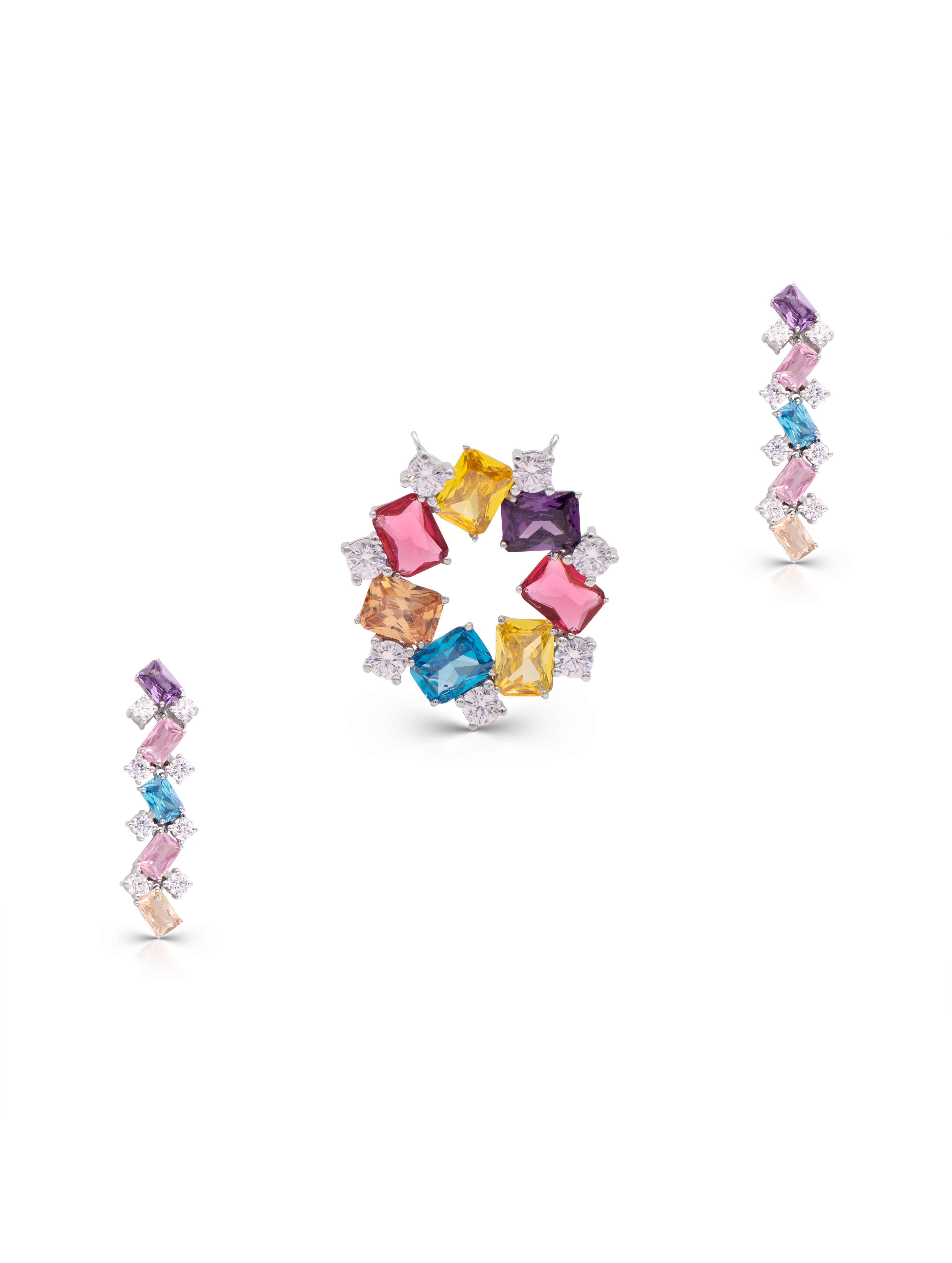 Radiant Harmony 925 Silver Pendant Set with Multi-Colored Semi-Precious Stones