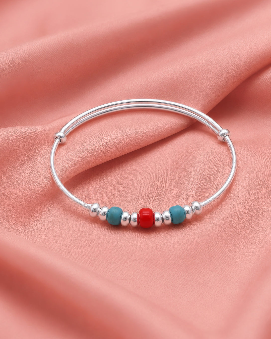 Turquoise & Coral Bead Baby Bangle Set (Pair)
