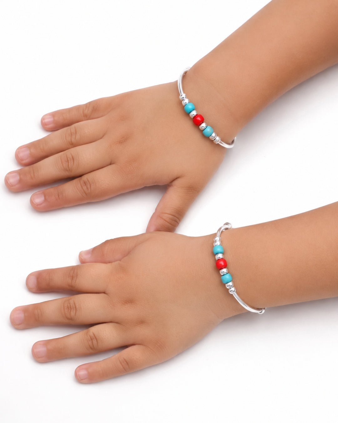 Turquoise & Coral Bead Baby Bangle Set (Pair)