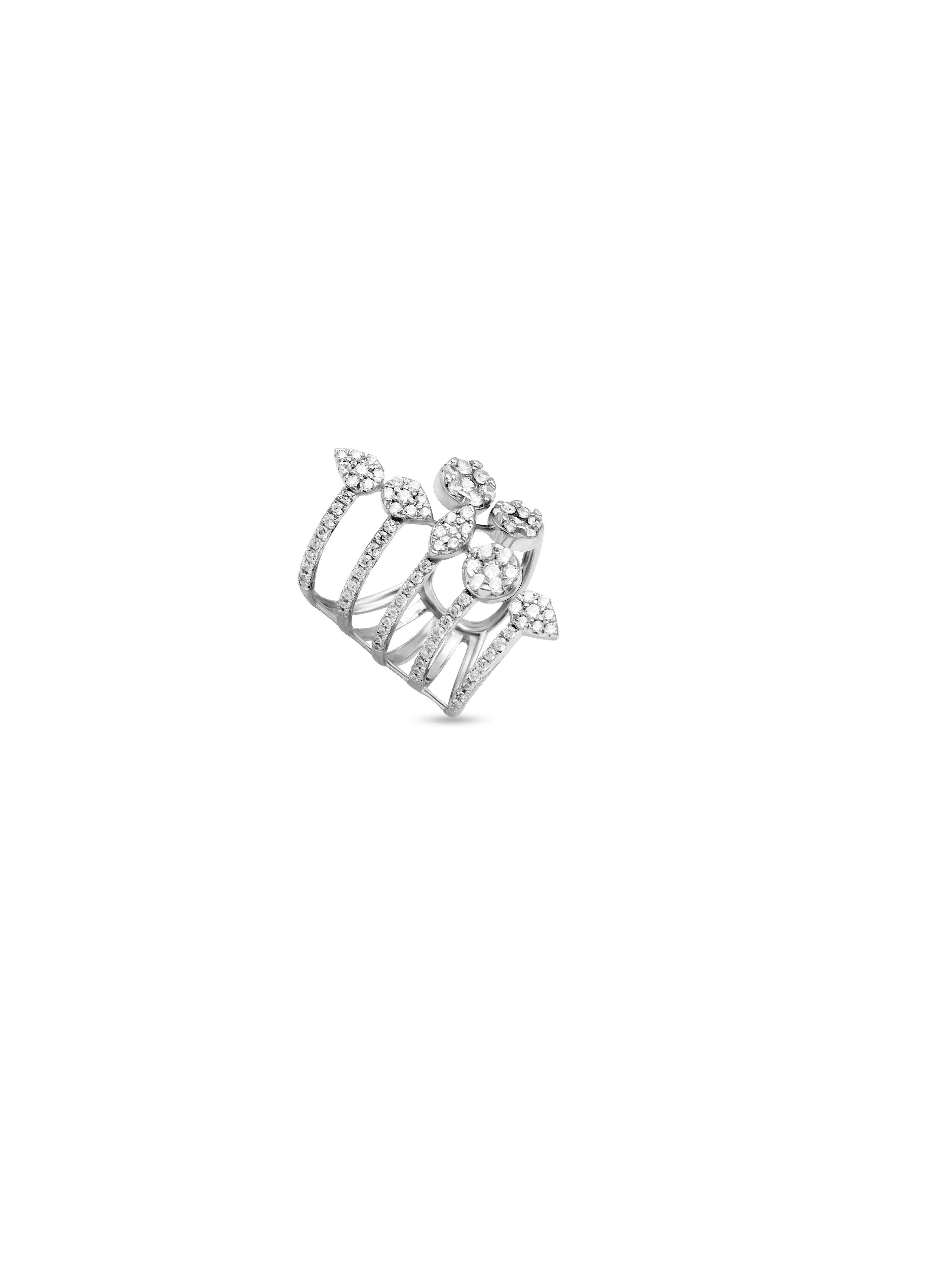 Multi-Band Leaf & Floral Ring with White Swarovski Zircon