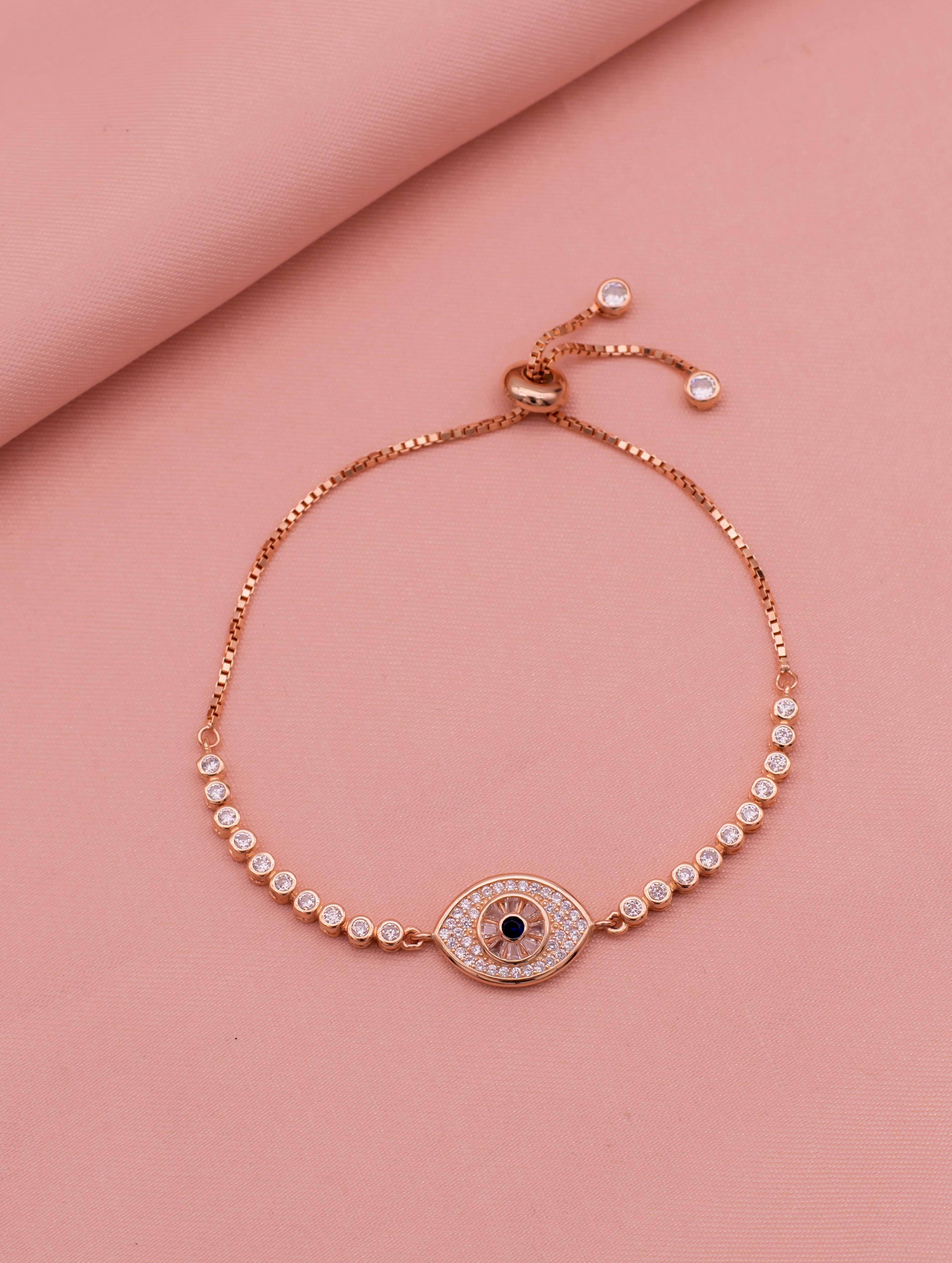 Rose Gold Evil Eye Adjustable Bracelet