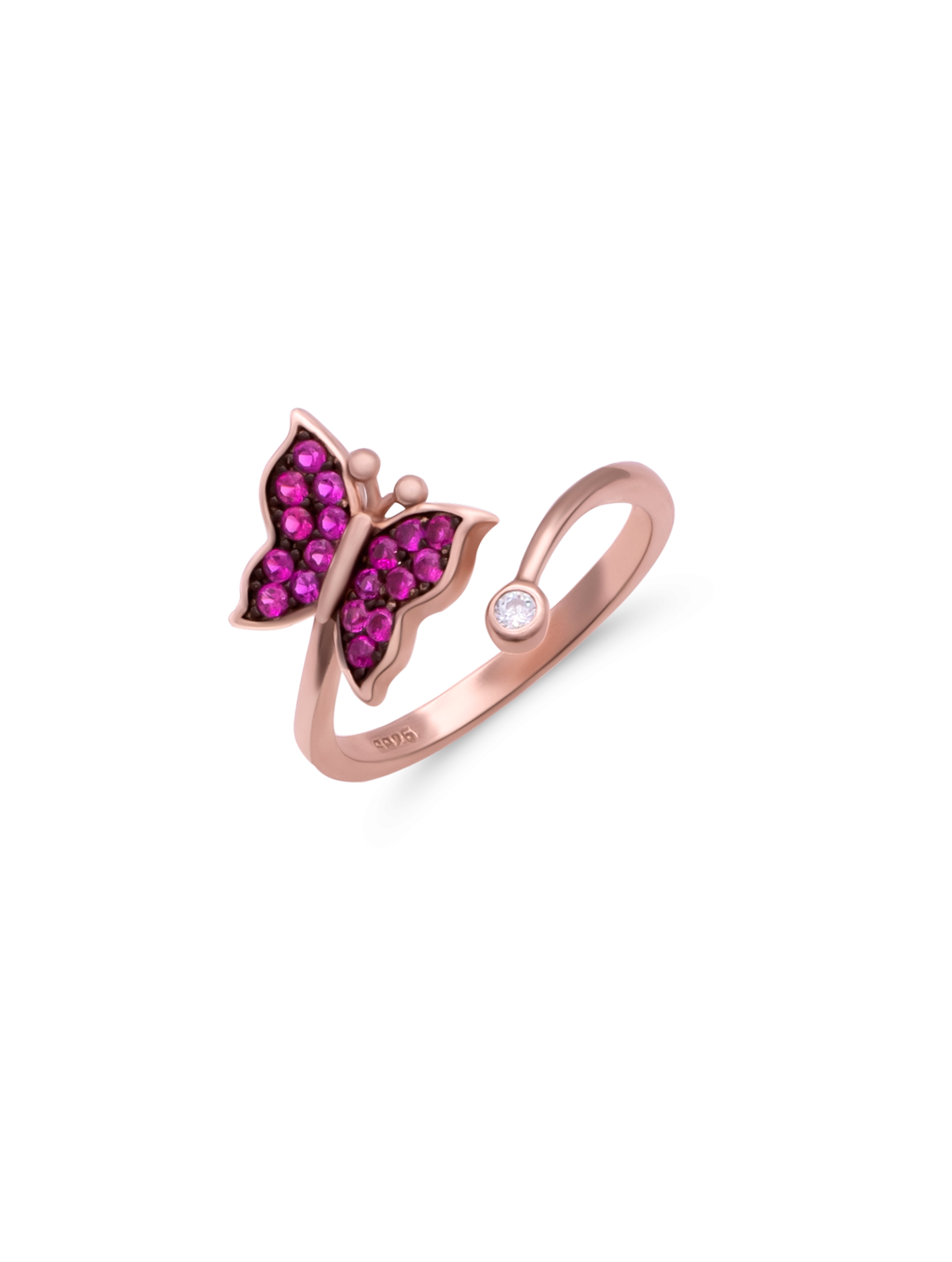 Butterfly Minable Ring with Pink & White Stones