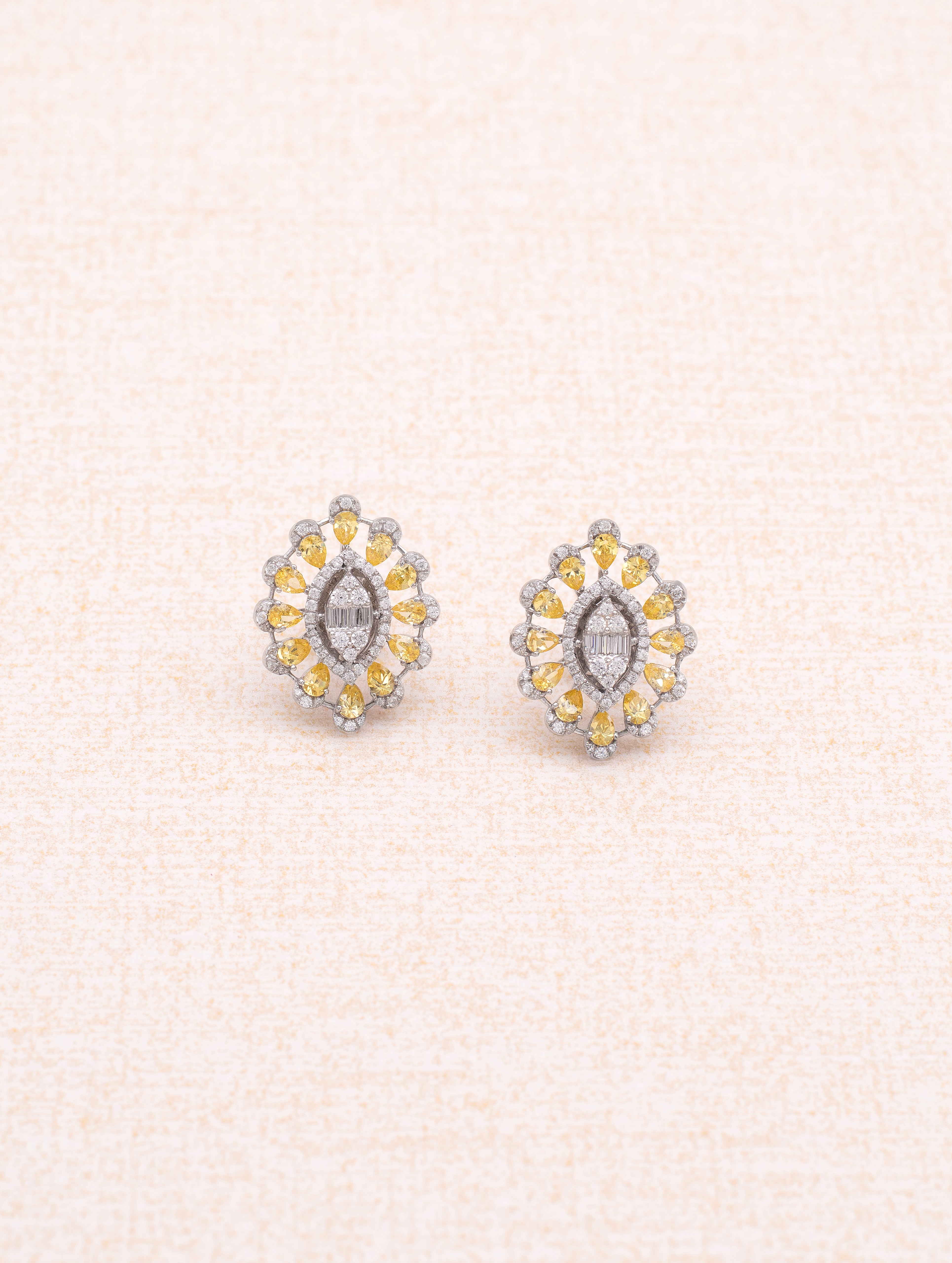 Golden Glow 925 Silver White & Yellow Swarovski Stone Oval Earrings