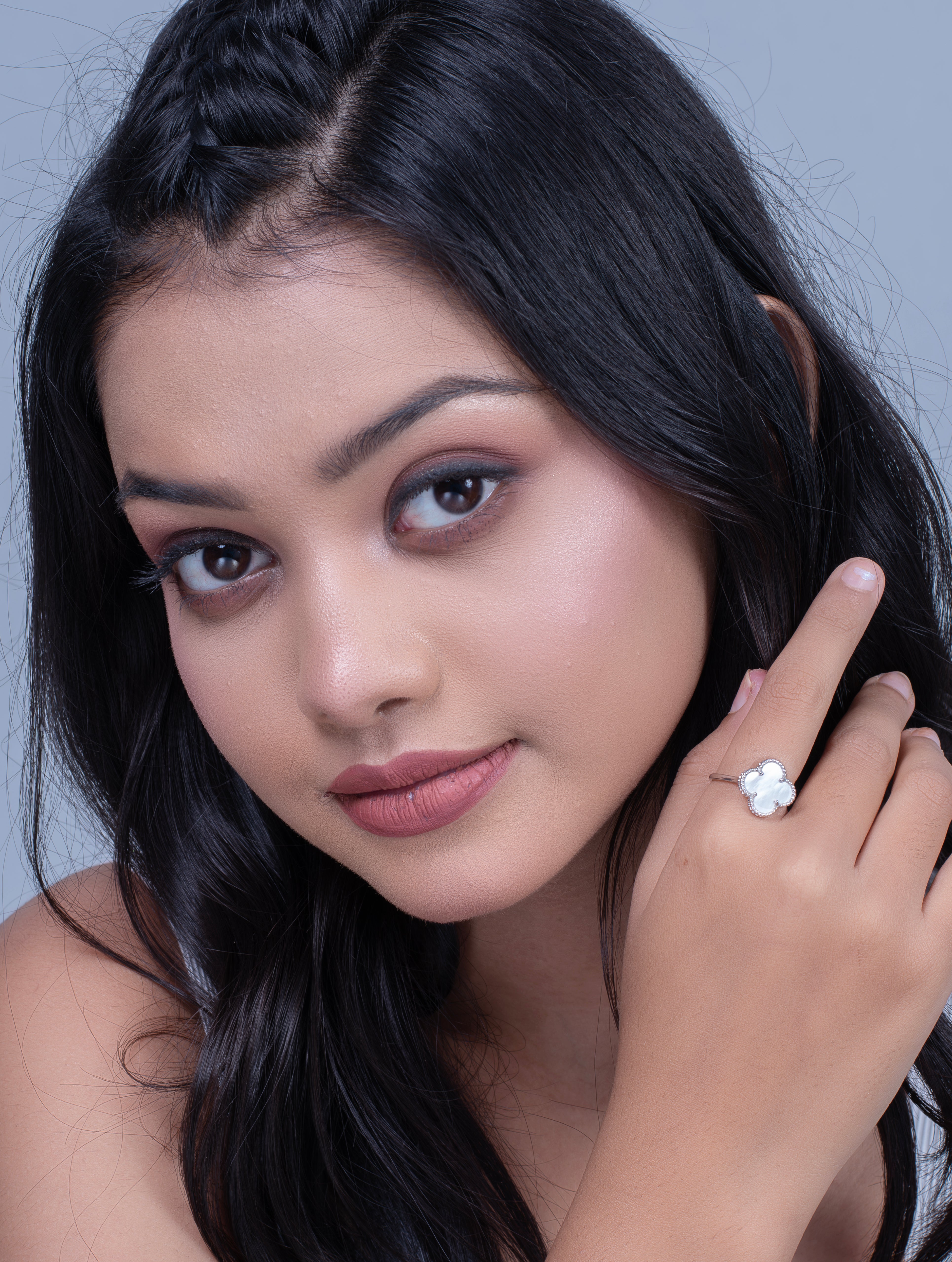White Enamel Four-Leaf Clover Ring