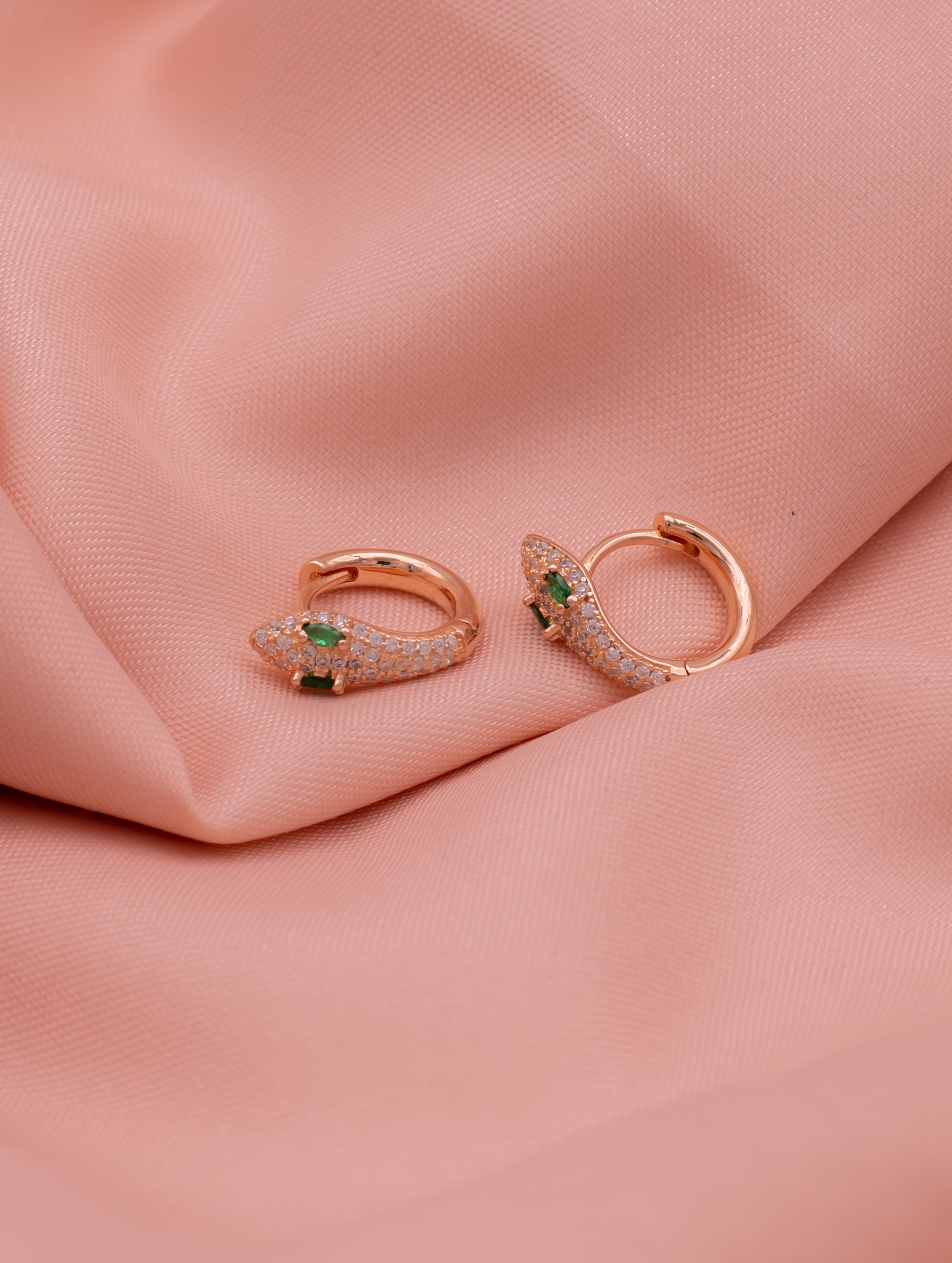 Rose Gold Green Gemstone Hoop Earrings
