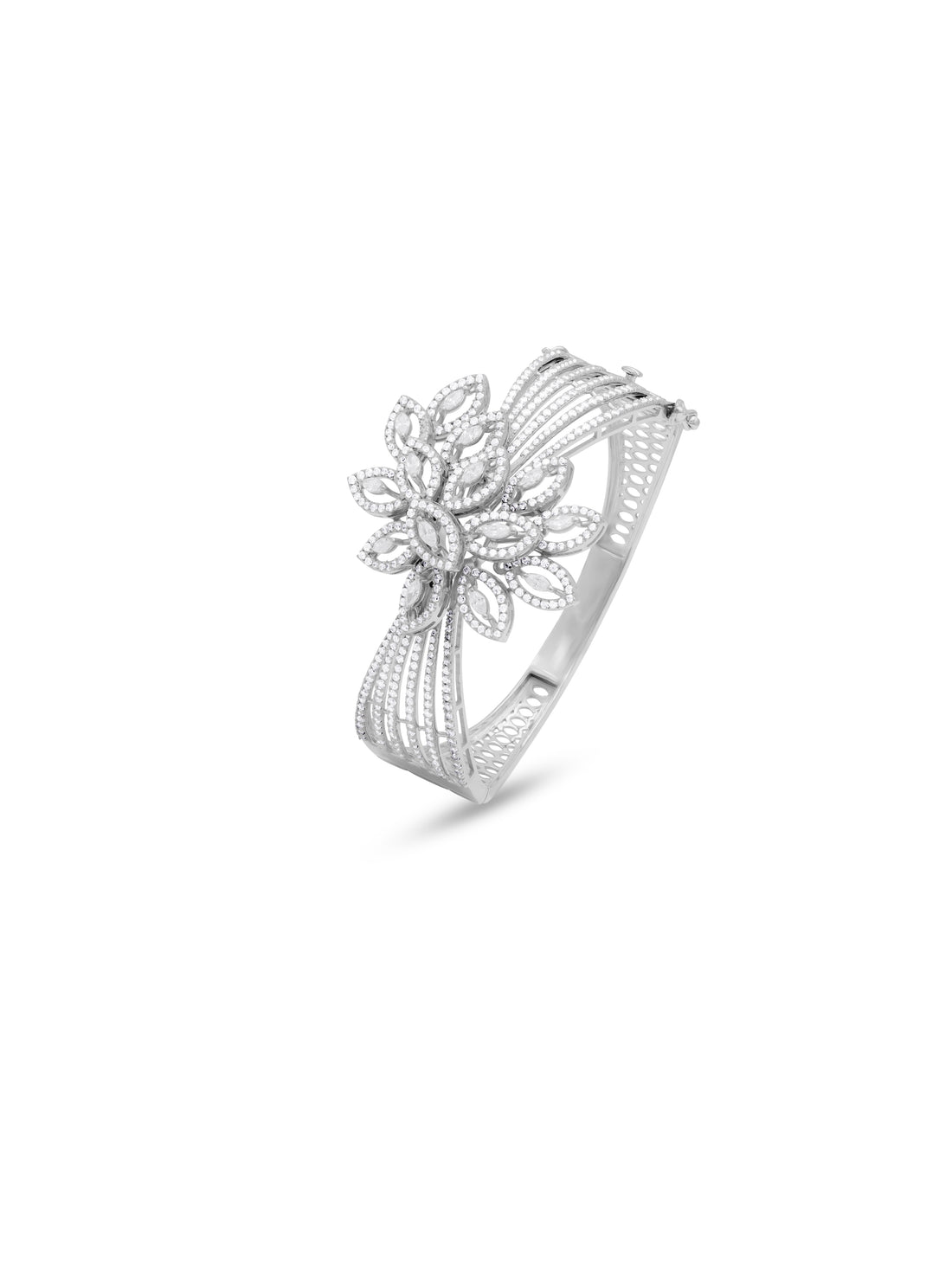 Sterling Silver Floral Motif Openable Bracelet