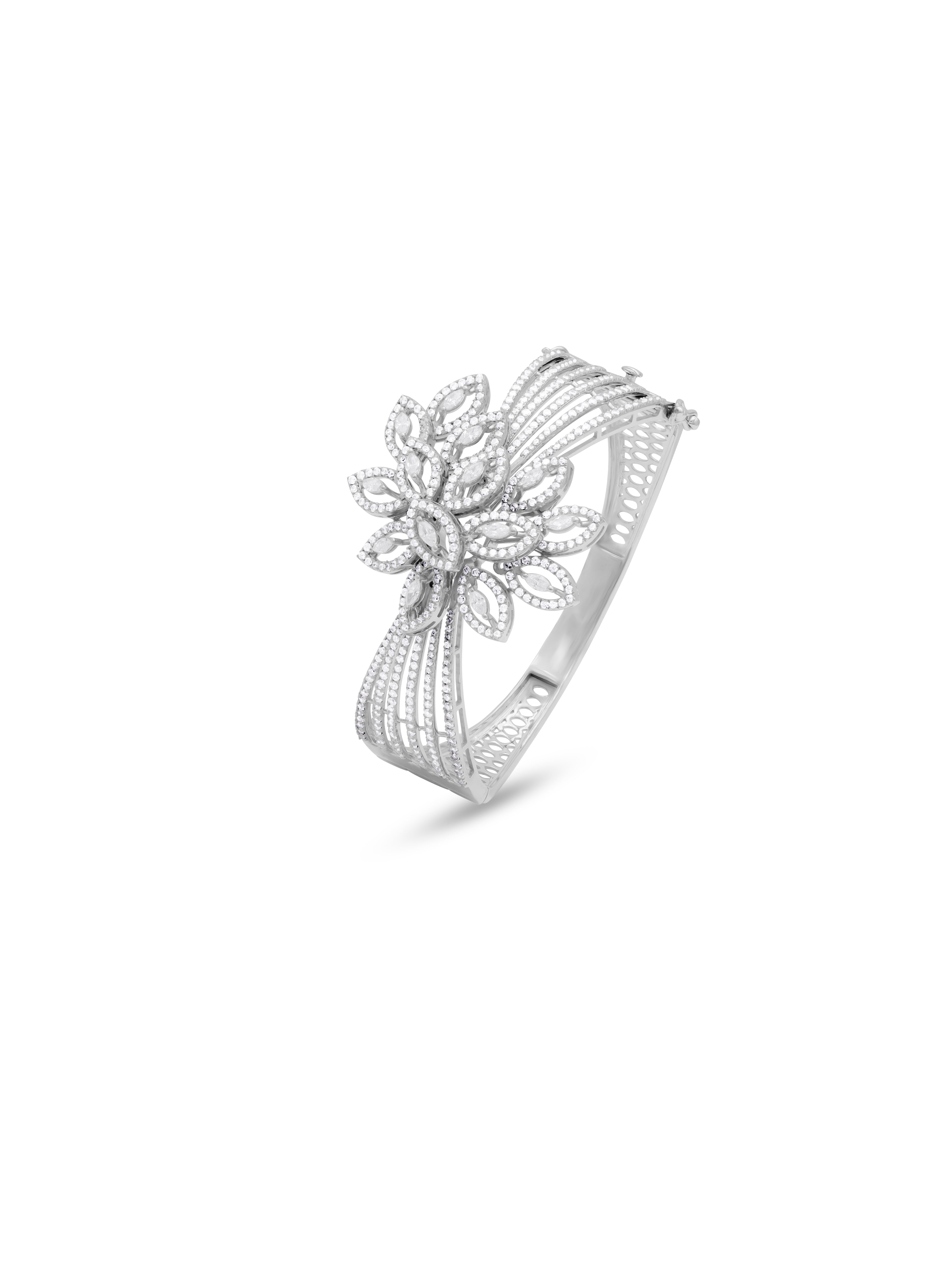 Sterling Silver Floral Motif Openable Bracelet