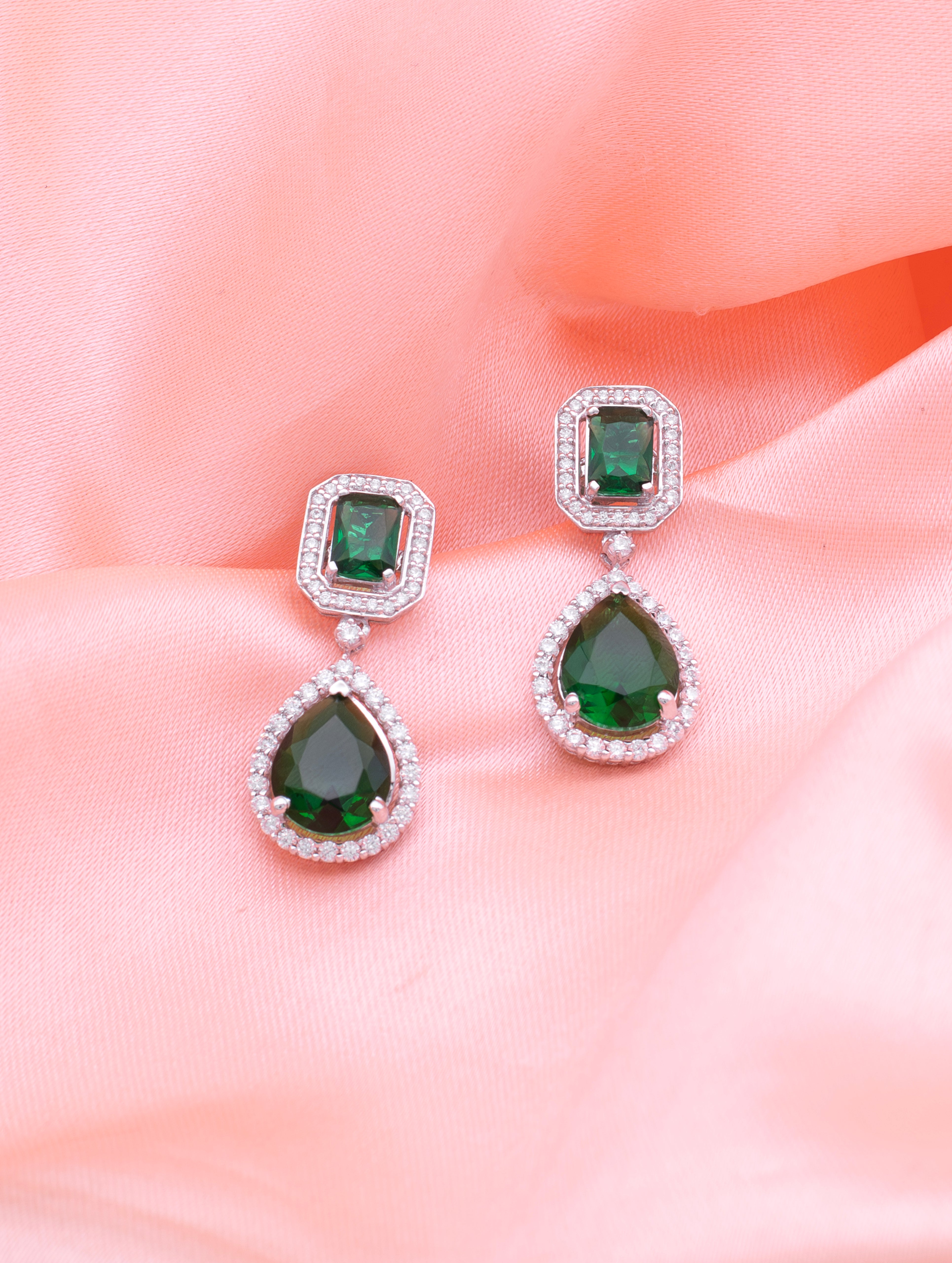 Emerald Majesty 925 Silver Green Stone Dangler Earrings