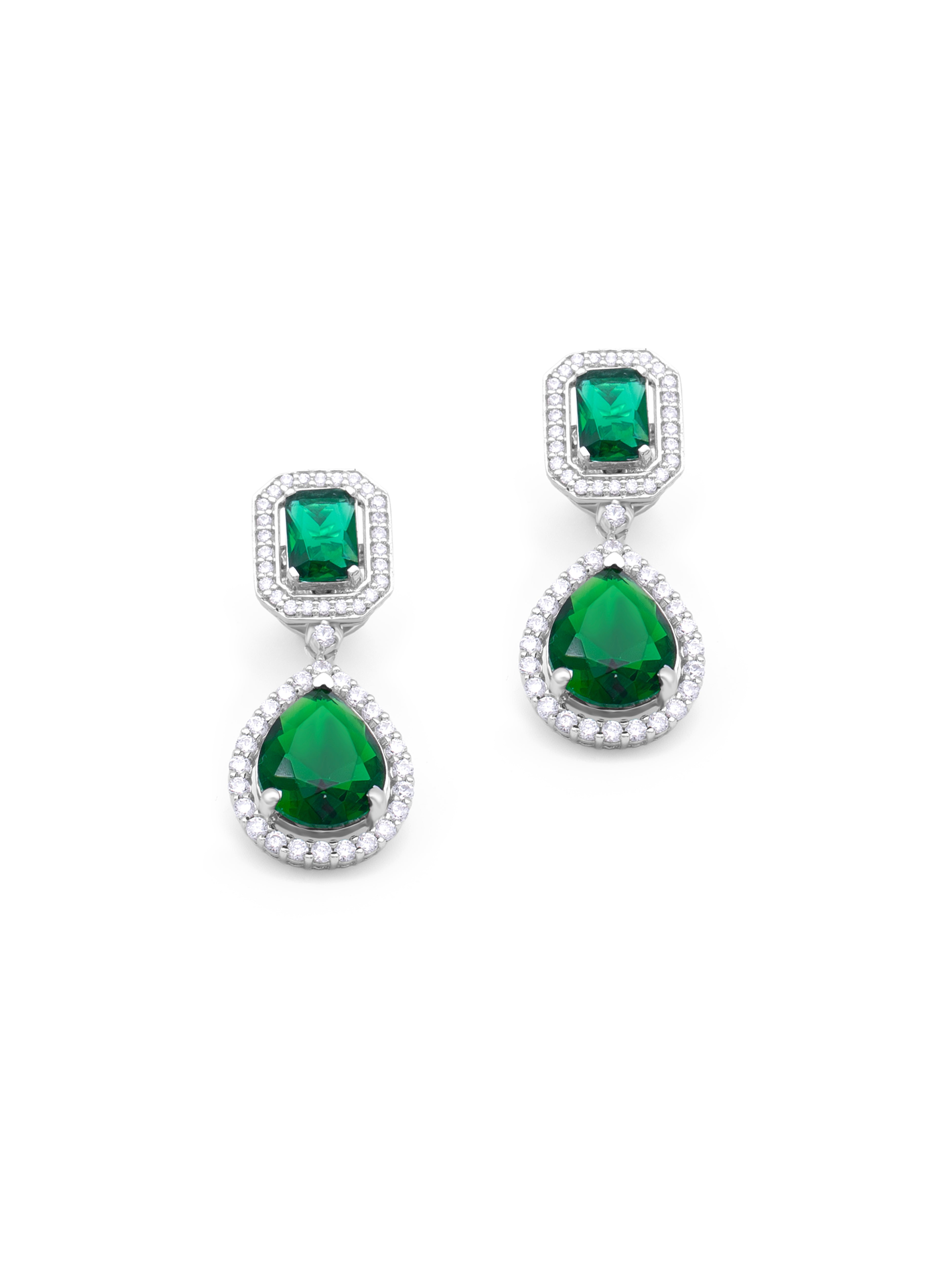 Emerald Majesty 925 Silver Green Stone Dangler Earrings