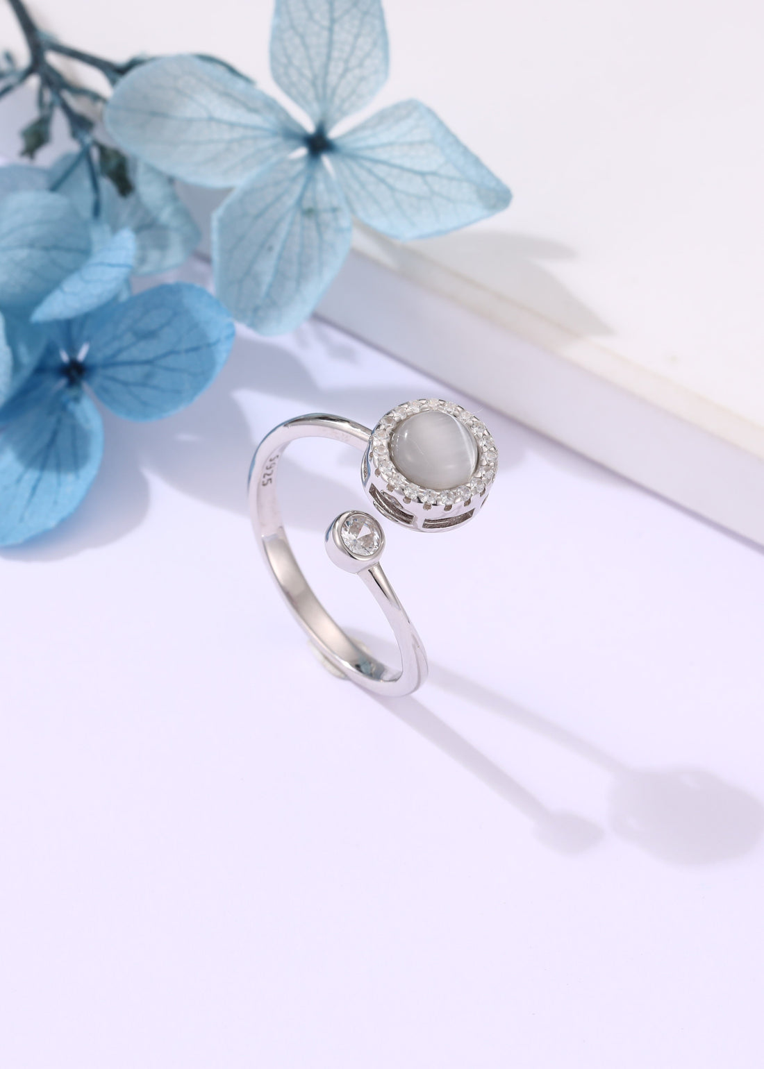 Rotating Moonstone Silver Ring with Swarovski Zircon