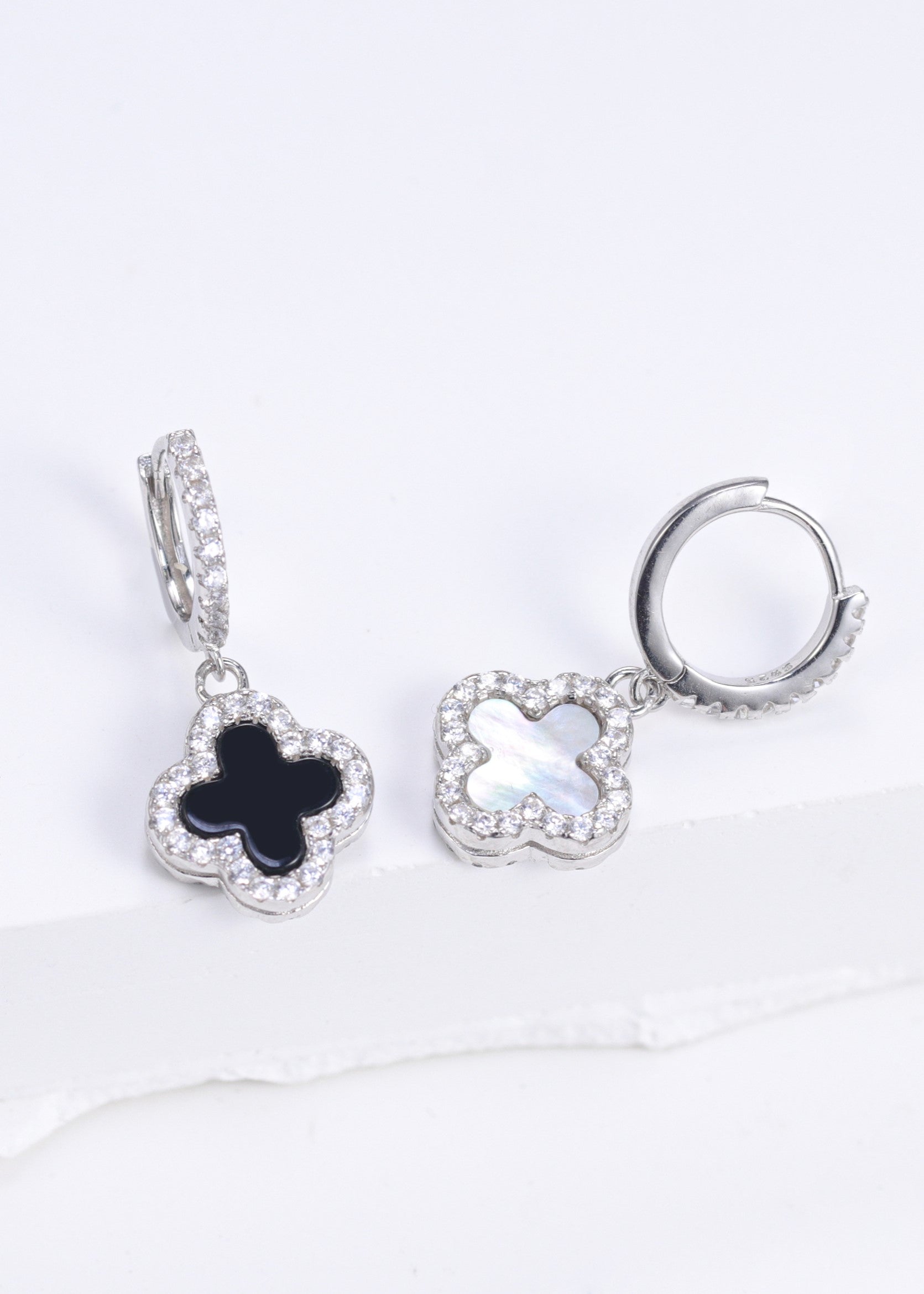 Reversible Black Onyx Clover Huggie Earrings