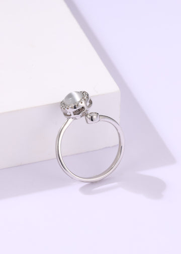 Rotating Moonstone Silver Ring with Swarovski Zircon