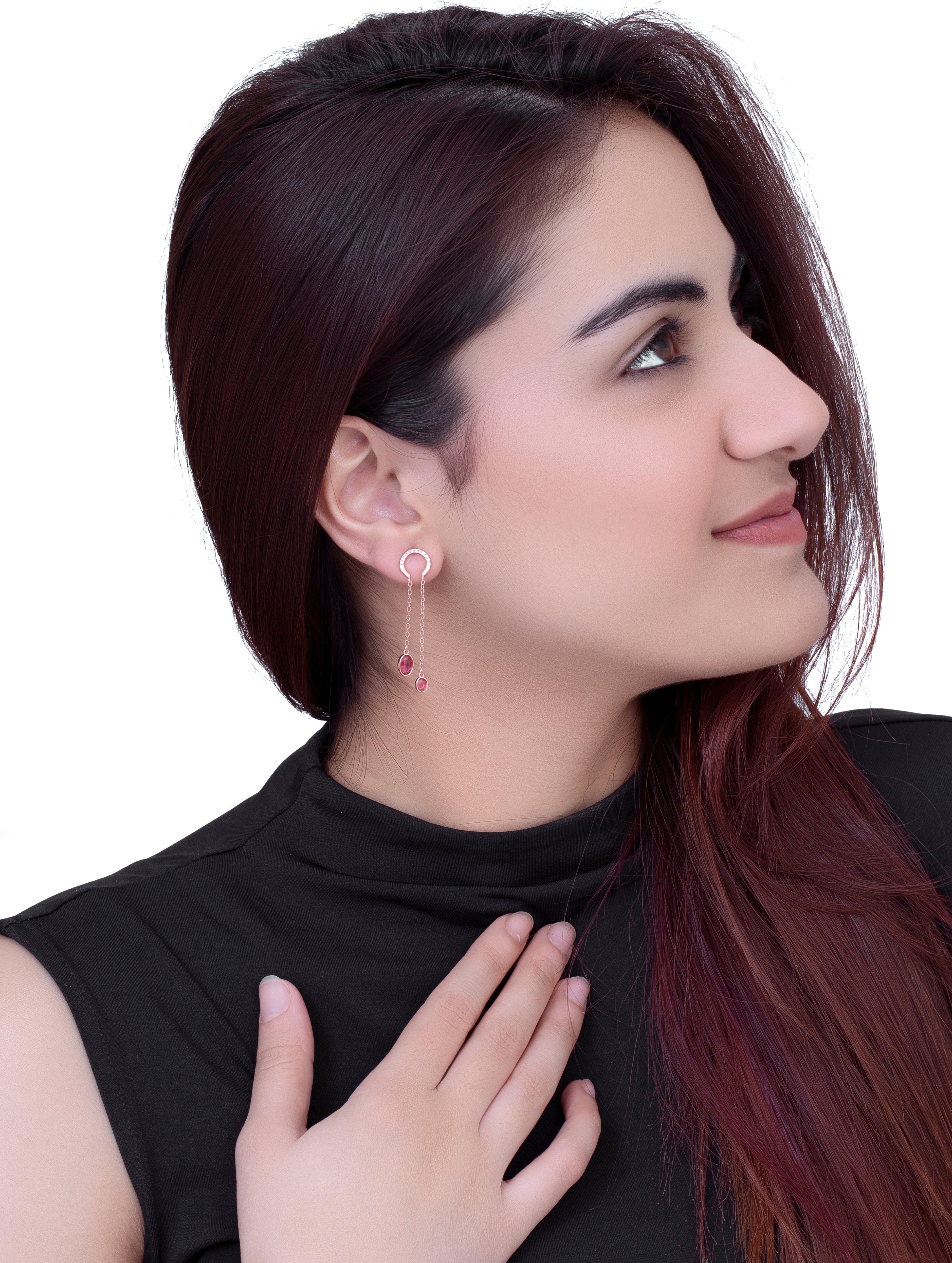 Red Oval Stone Dangling Earrings