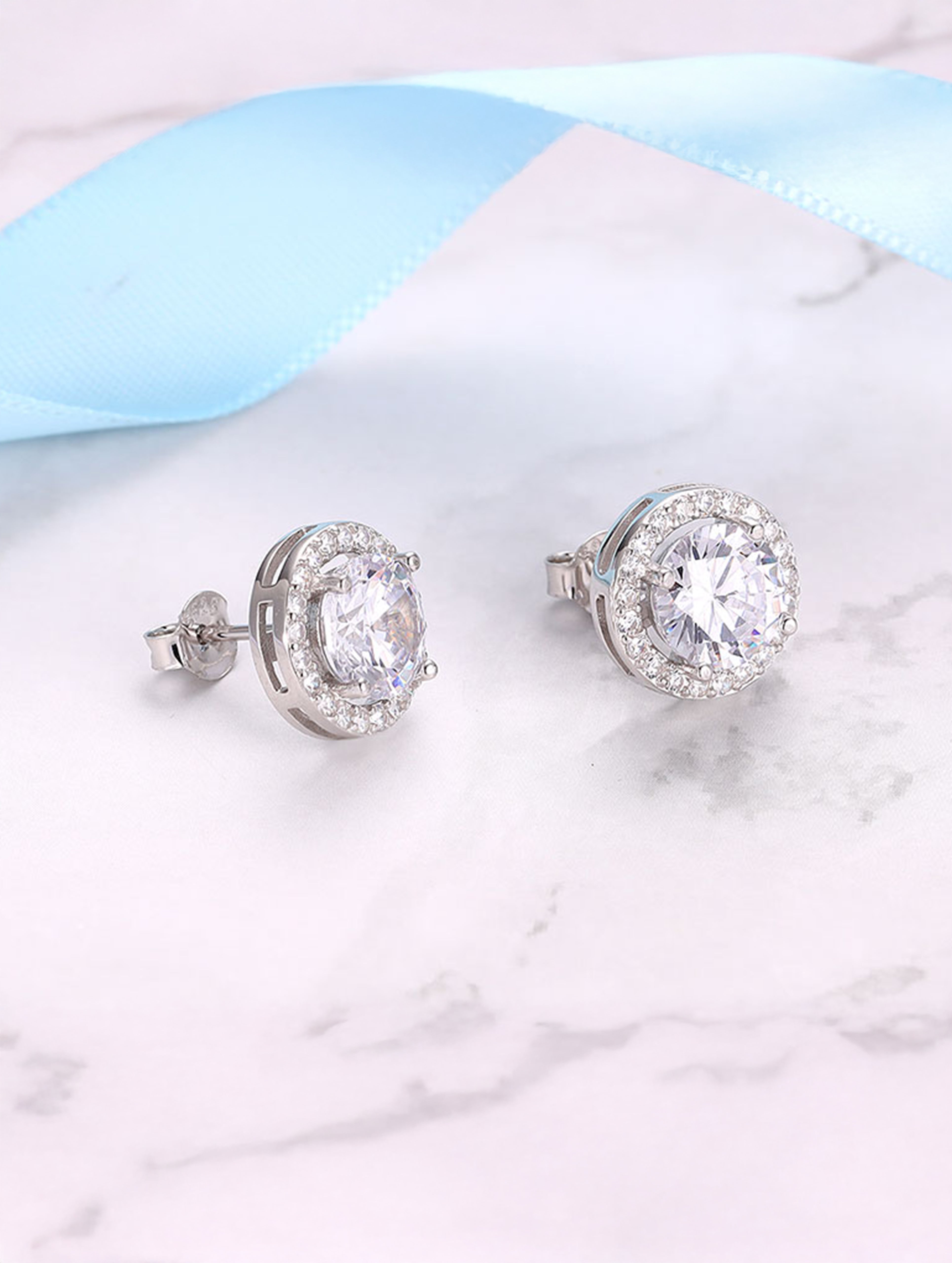 Solitaire Zircon Silver Earrings