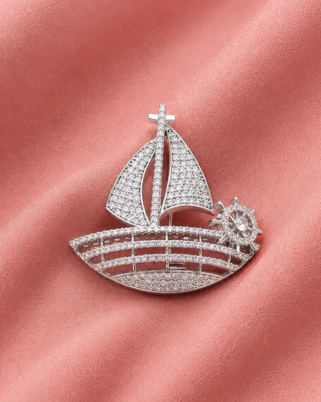 Sterling Silver Sailboat Brooch with Floral Accent