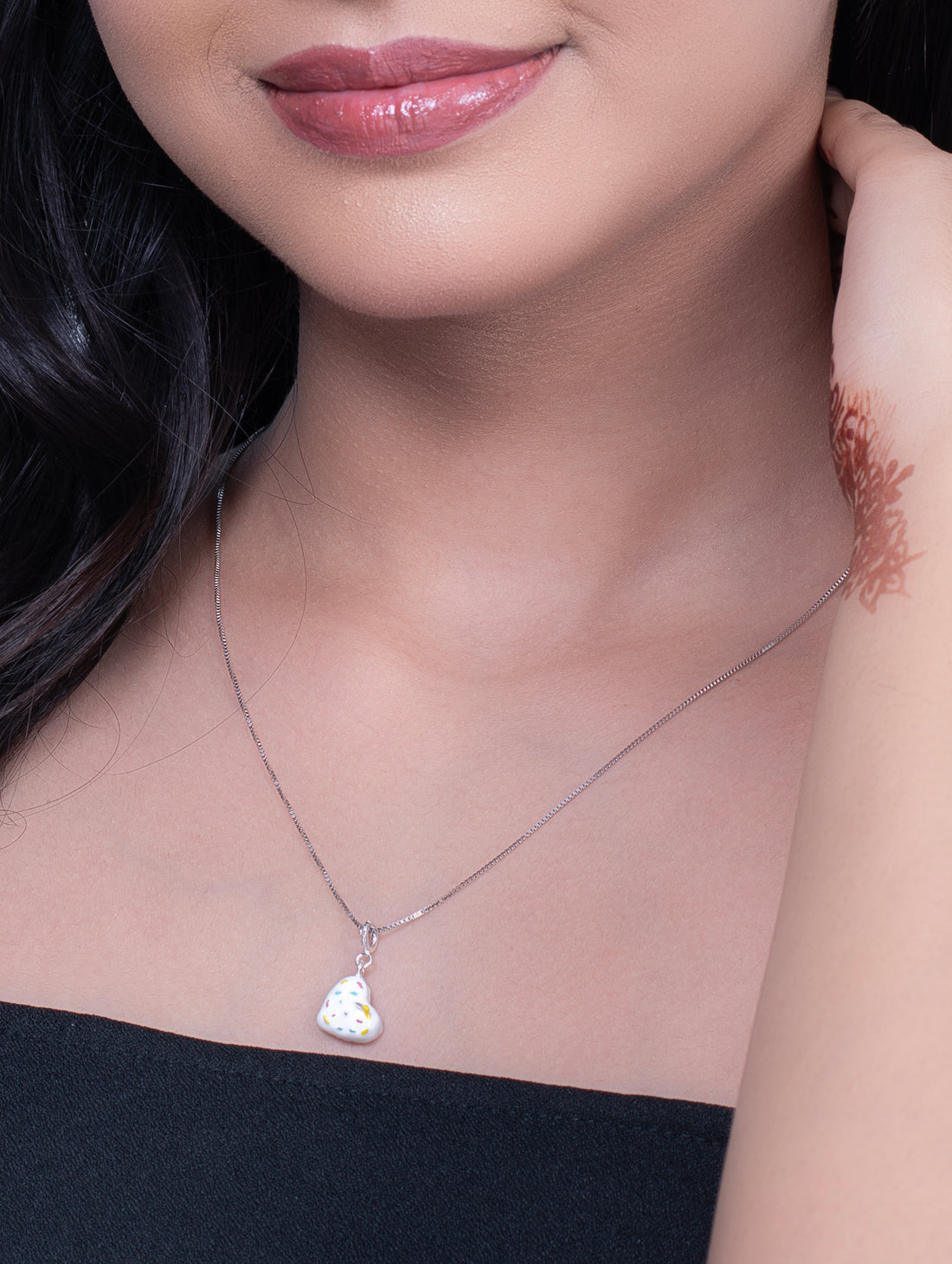 Heart-Shaped Colorful Sprinkles Silver Pendant