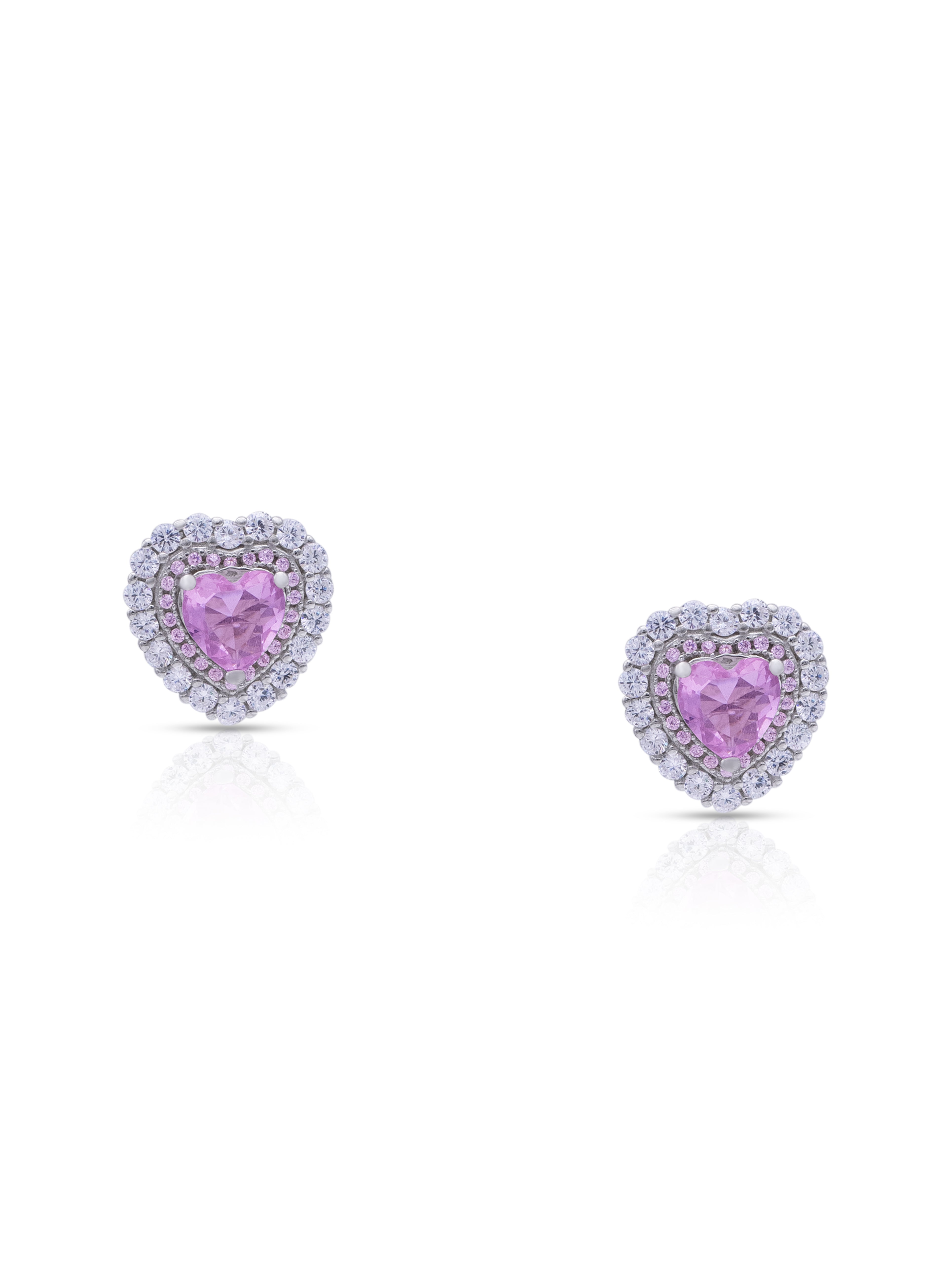 Silver Pink Heart Earrings