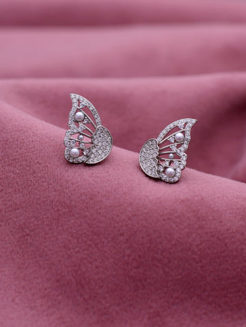 Tiny Flutter Swarovski Zircon & Pearl Earrings