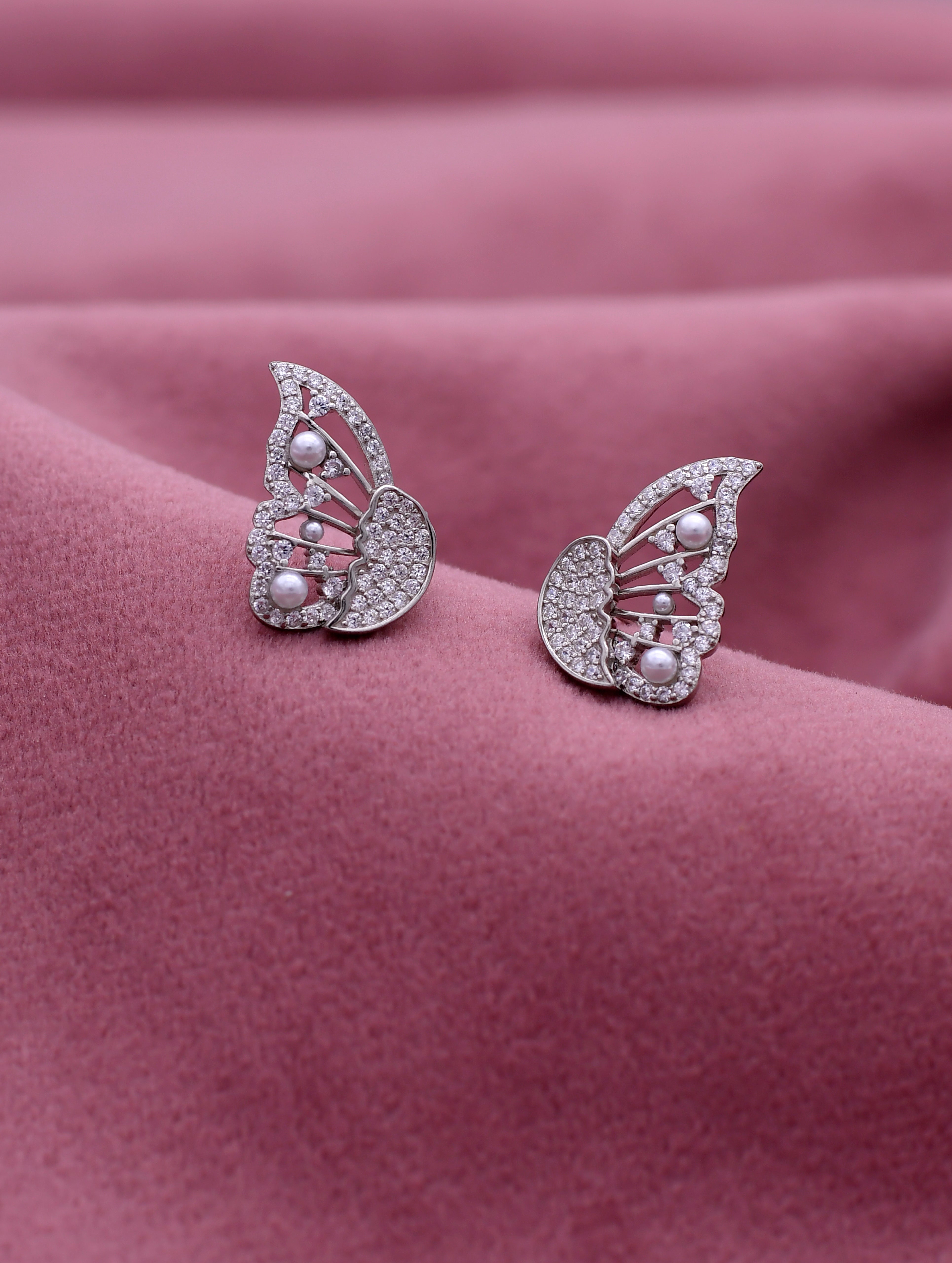 Tiny Flutter Swarovski Zircon & Pearl Earrings