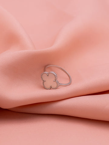 White Enamel Four-Leaf Clover Ring