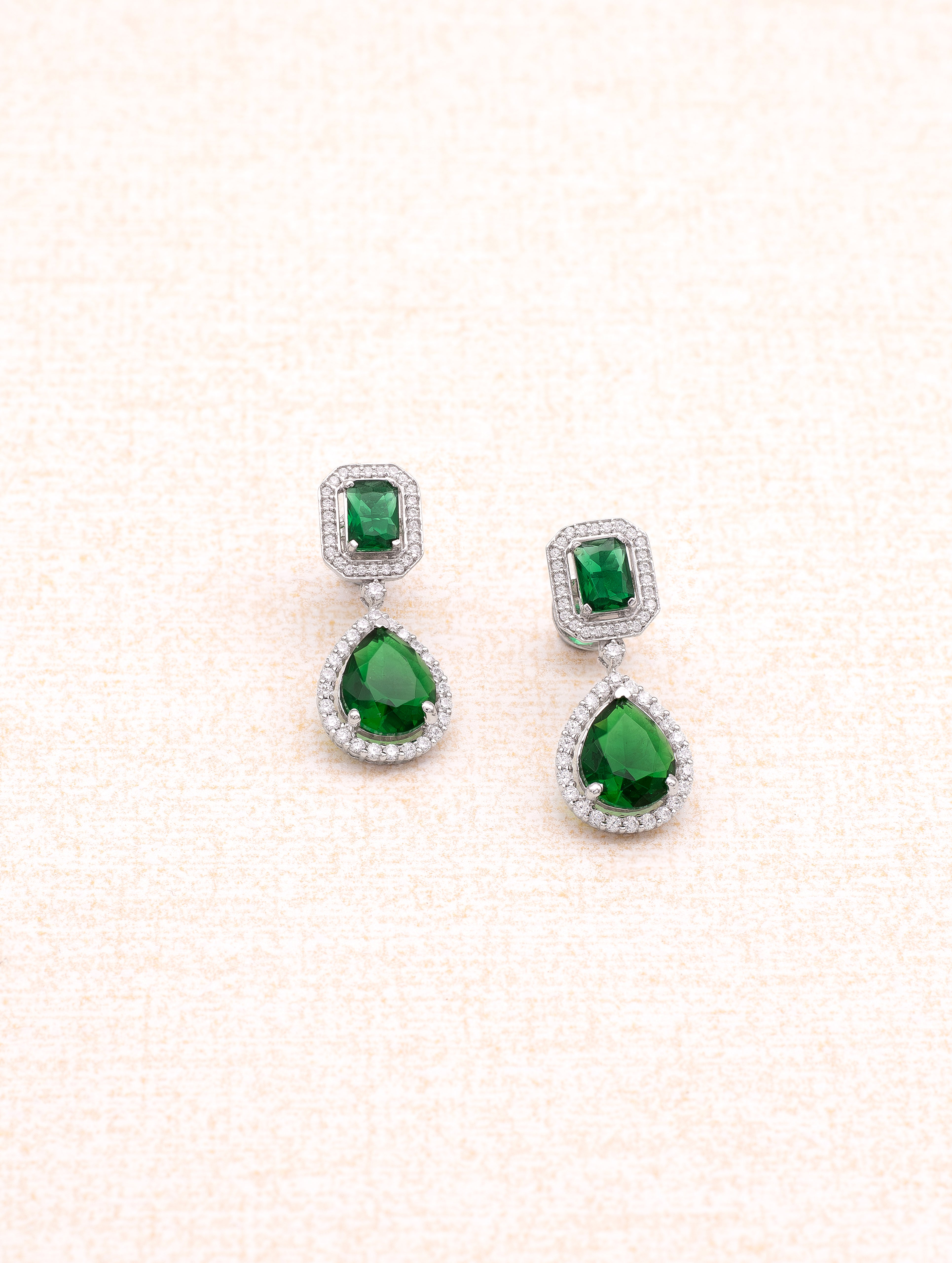 Emerald Majesty 925 Silver Green Stone Dangler Earrings