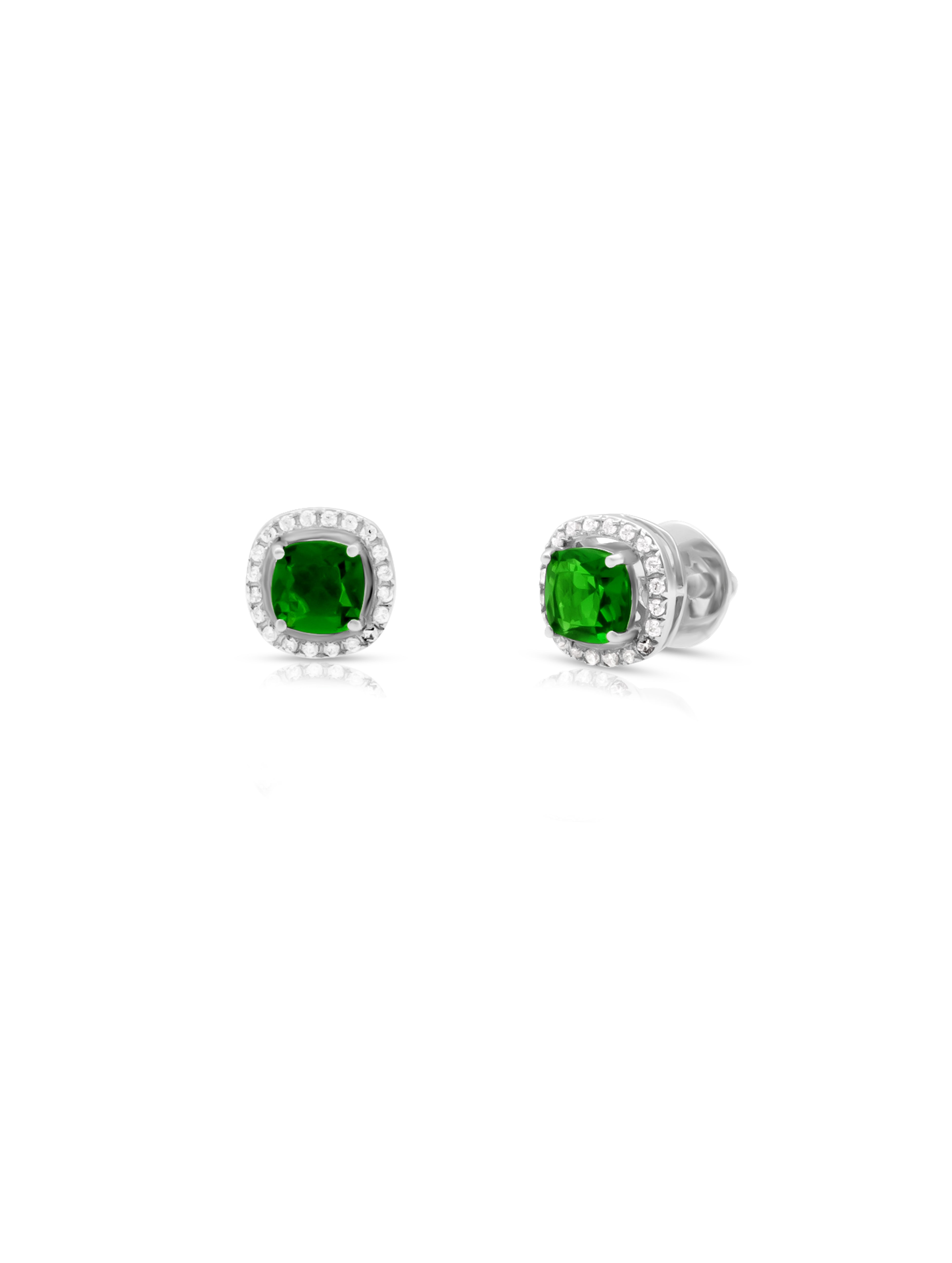 Silver Green Halo Stud Earrings