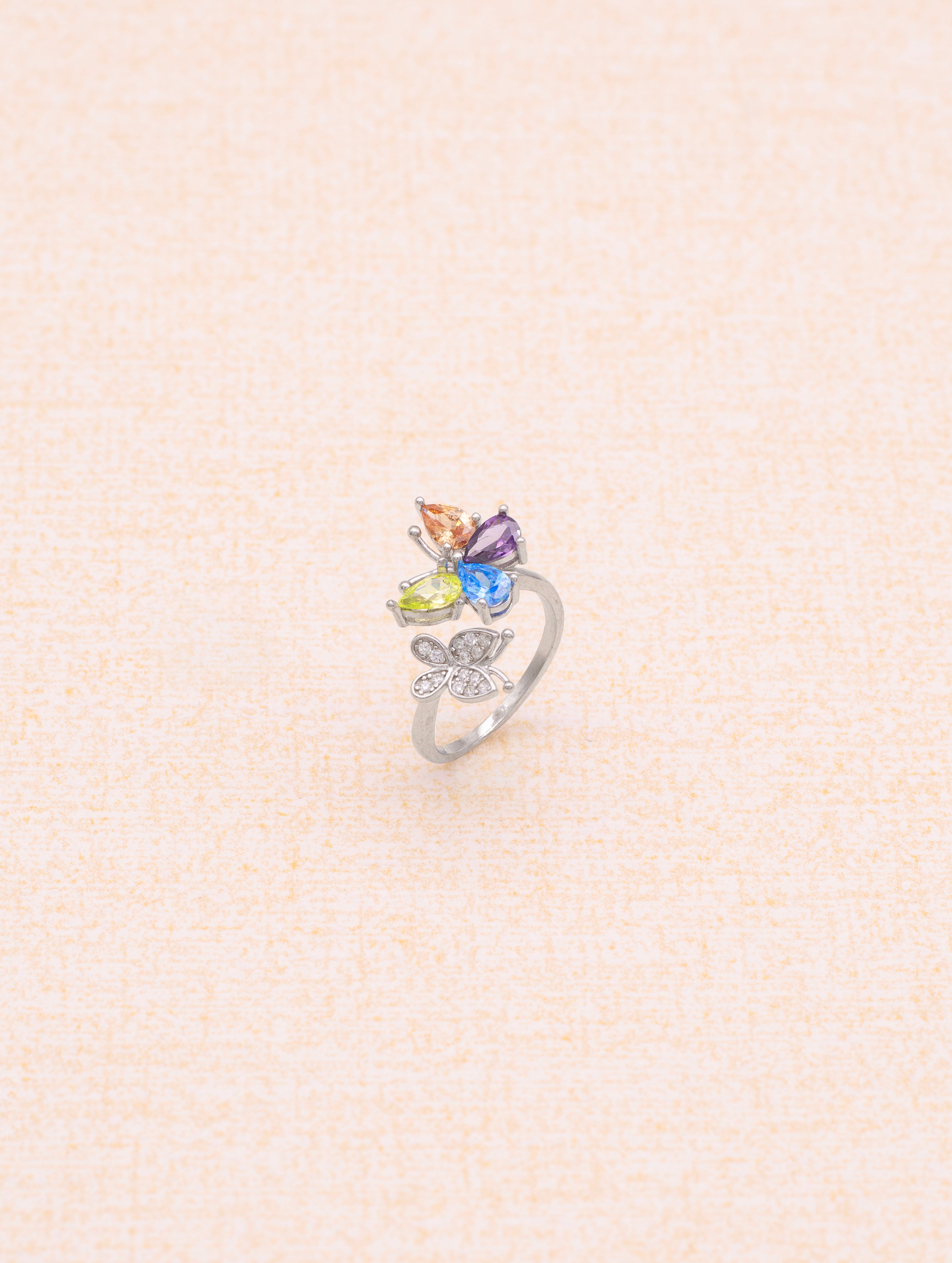 Dual Stone Silver Ring with Swarovski Zircon