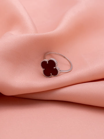 Red Enamel Four-Leaf Clover Ring